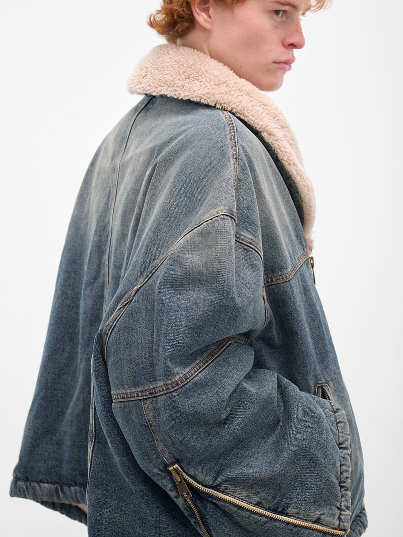 Blue Denim Shearling Boxy Jacket (HMMB67033C-HB251B-DARK-BLUE)