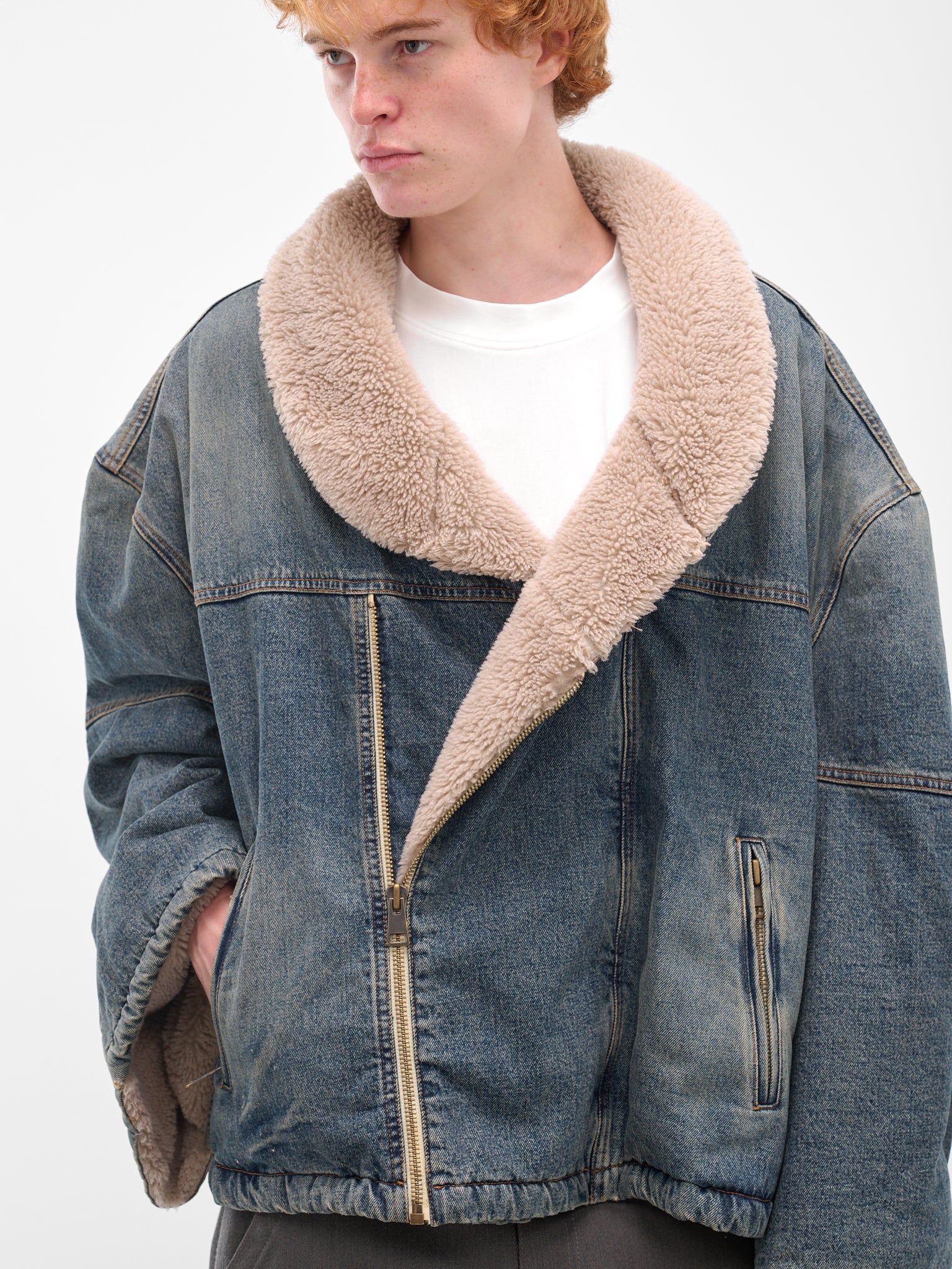 Blue Denim Shearling Boxy Jacket (HMMB67033C-HB251B-DARK-BLUE)