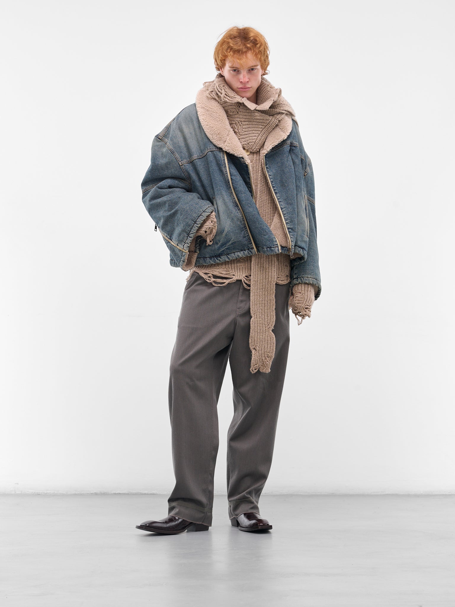 Blue Denim Shearling Boxy Jacket (HMMB67033C-HB251B-DARK-BLUE)