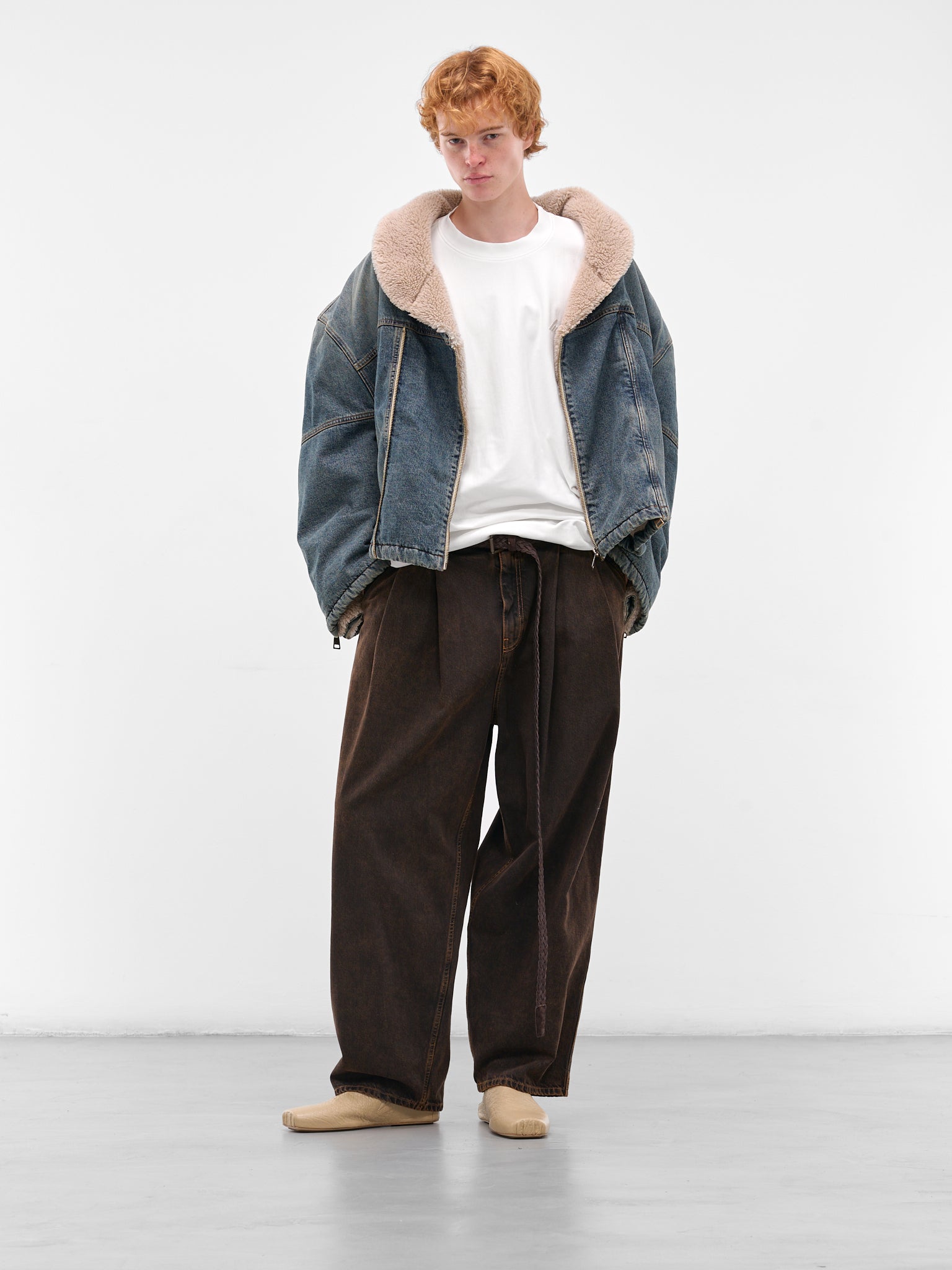 Brown Denim Baggy Pleated Jeans (HMMB67021A-HB252-BROWN)