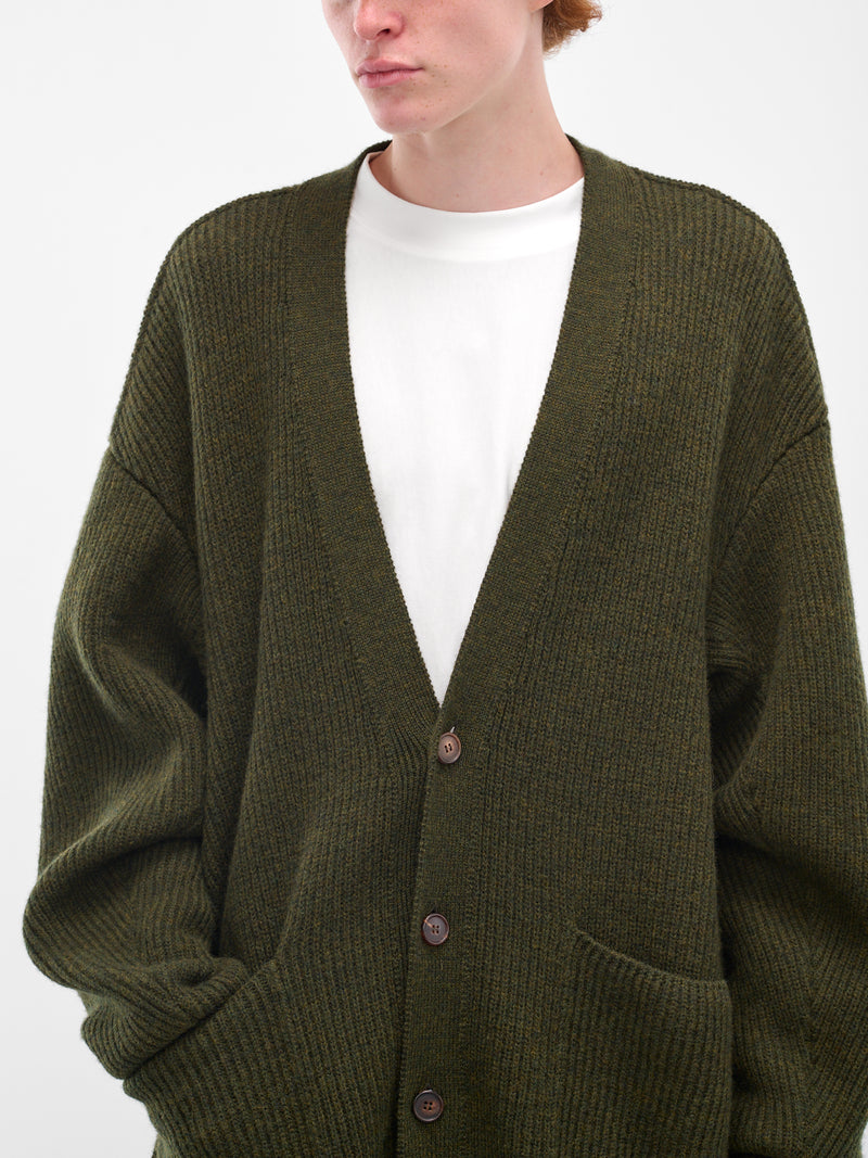 Green Wool Rib-Knit Cardigan (HMMB75089A-HB619-MEDIUM-GREEN)