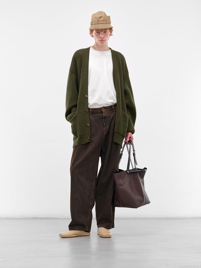 Green Wool Rib-Knit Cardigan (HMMB75089A-HB619-MEDIUM-GREEN)