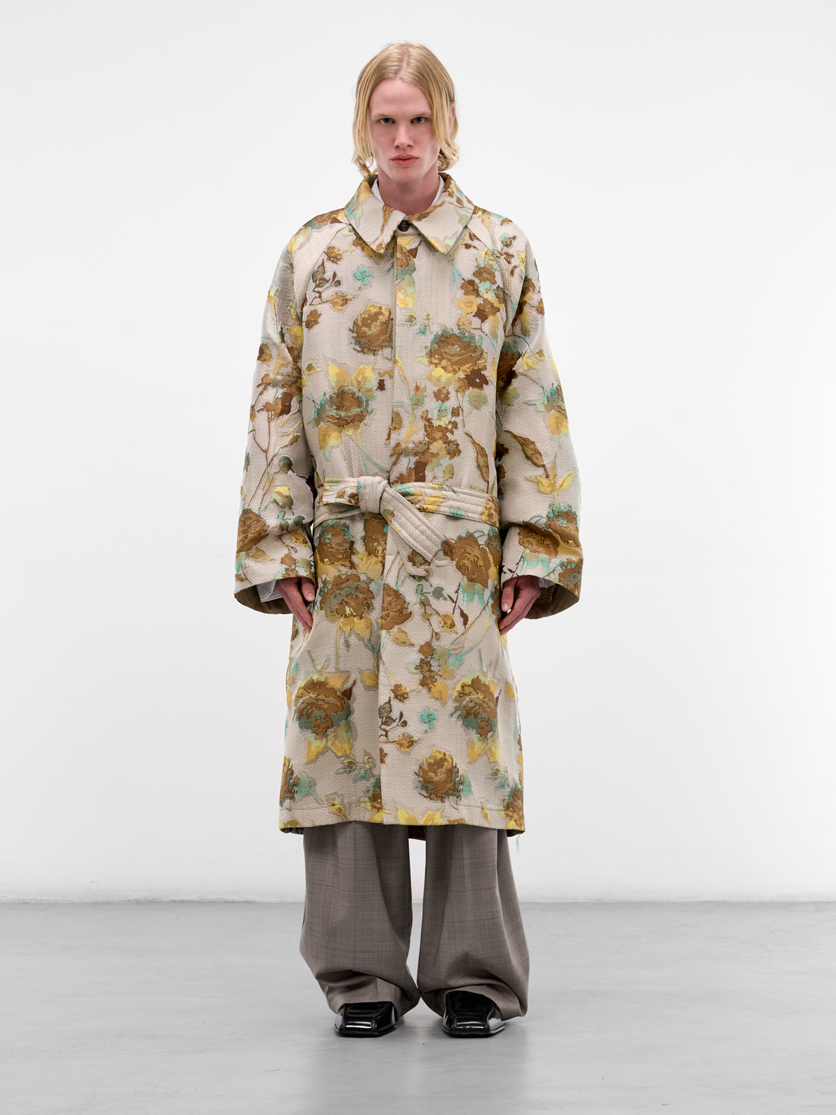 Oversized Floral Mesh Trench Coat (HMMC10054P-HC288-DARK-BROWN)