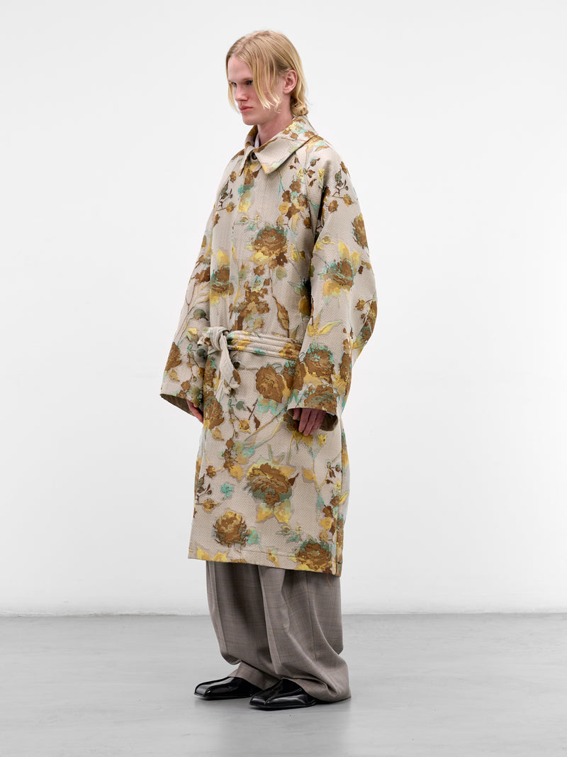 Oversized Floral Mesh Trench Coat (HMMC10054P-HC288-DARK-BROWN)