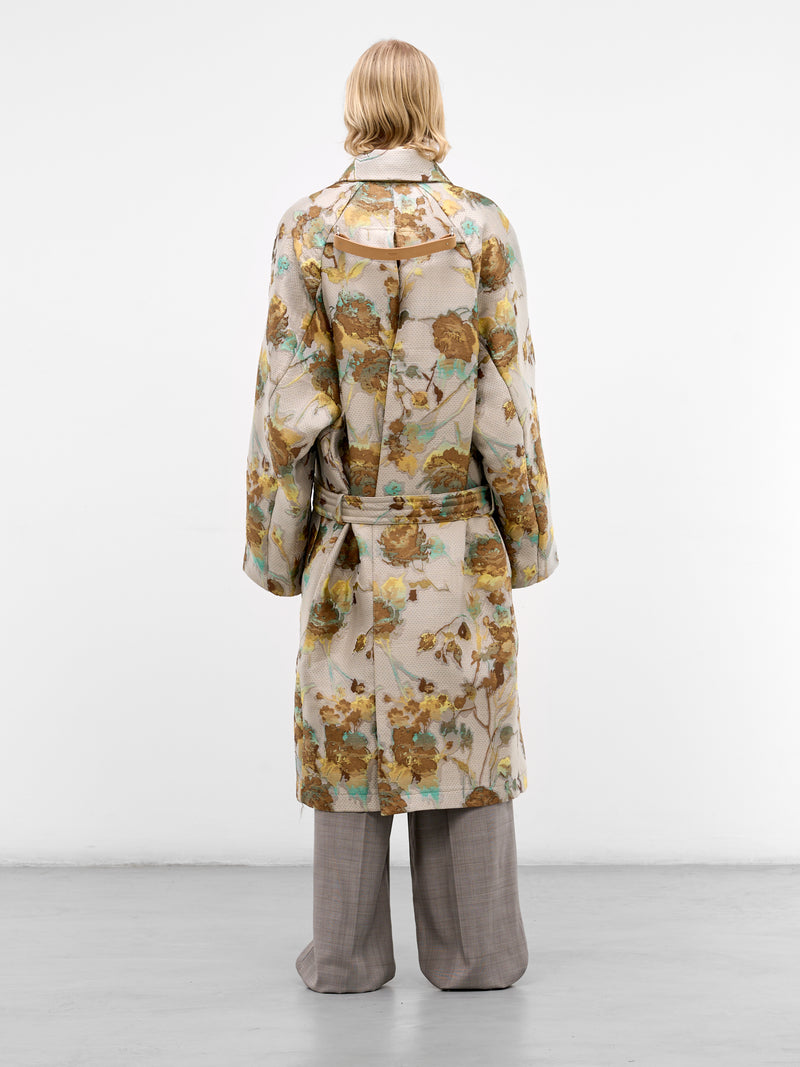 Oversized Floral Mesh Trench Coat (HMMC10054P-HC288-DARK-BROWN)