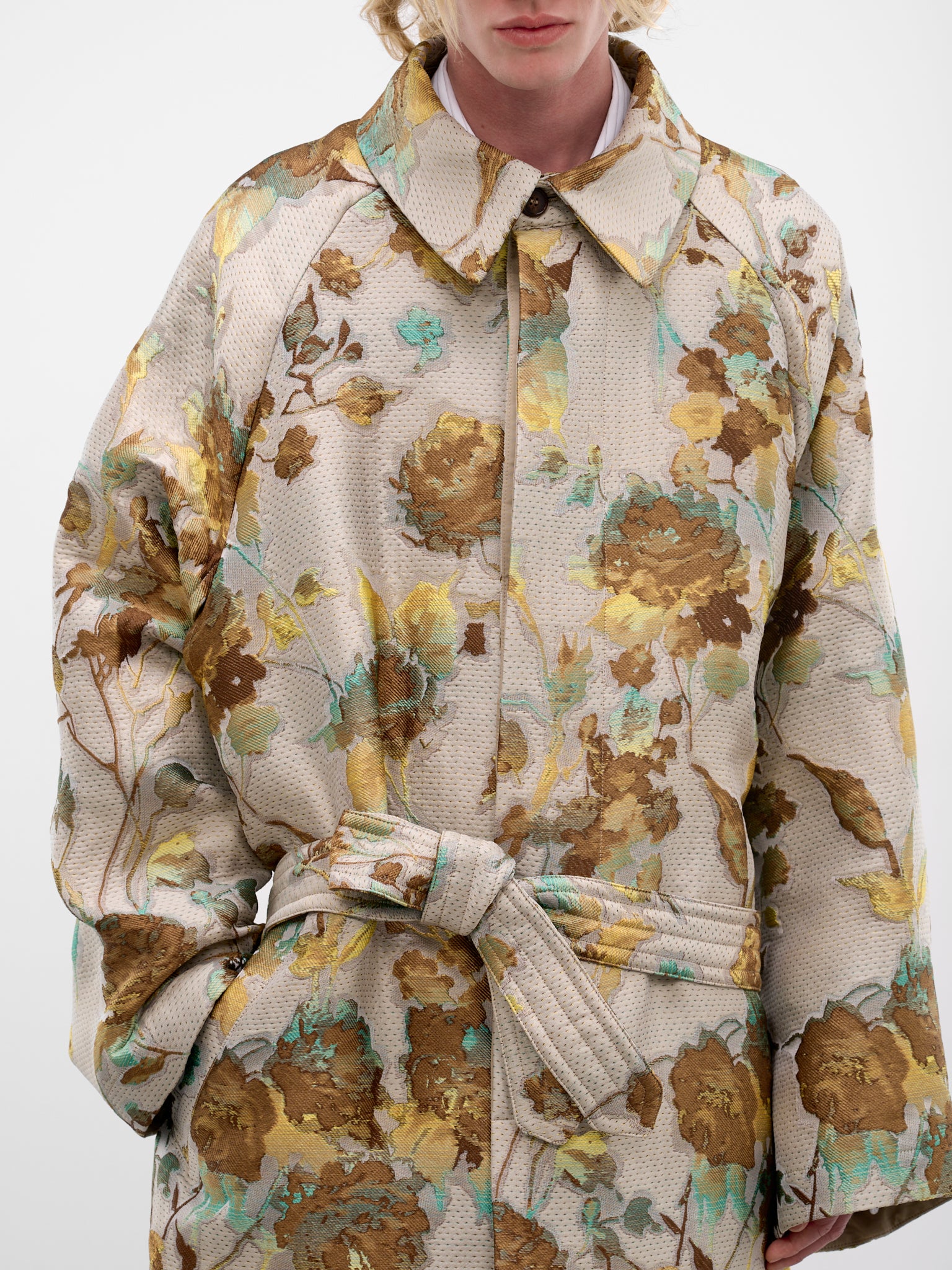 Oversized Floral Mesh Trench Coat (HMMC10054P-HC288-DARK-BROWN)