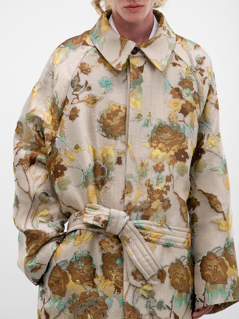 Oversized Floral Mesh Trench Coat (HMMC10054P-HC288-DARK-BROWN)