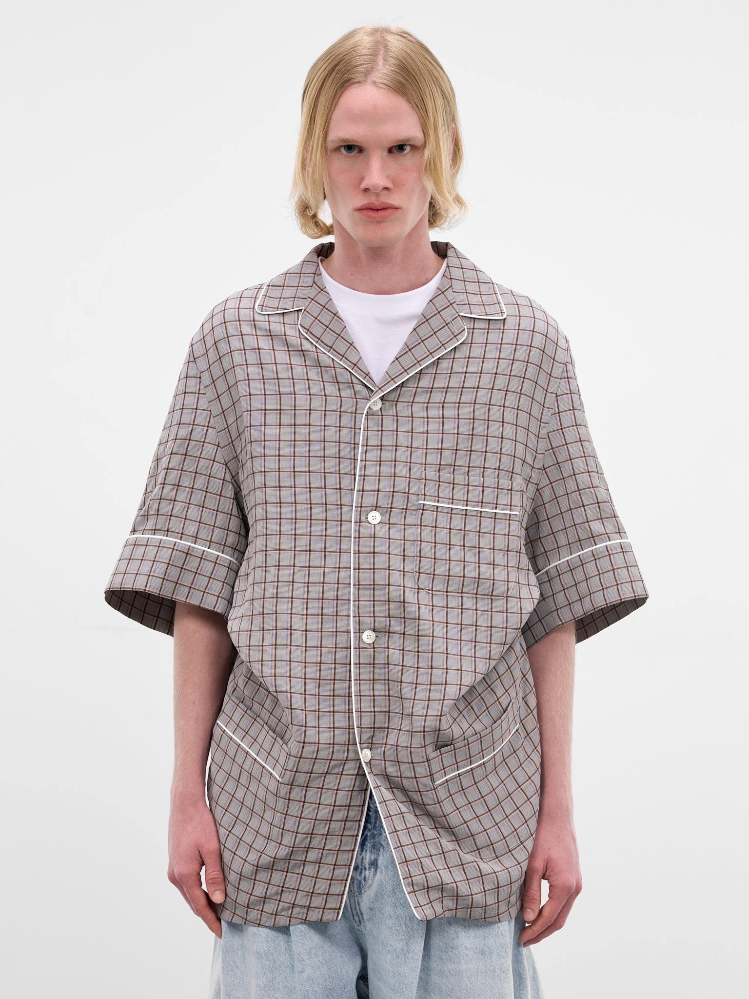 Gray Plaid Oversized Pajama Shirt (HMMC60046A-HC270-MEDIUM-BROWN)