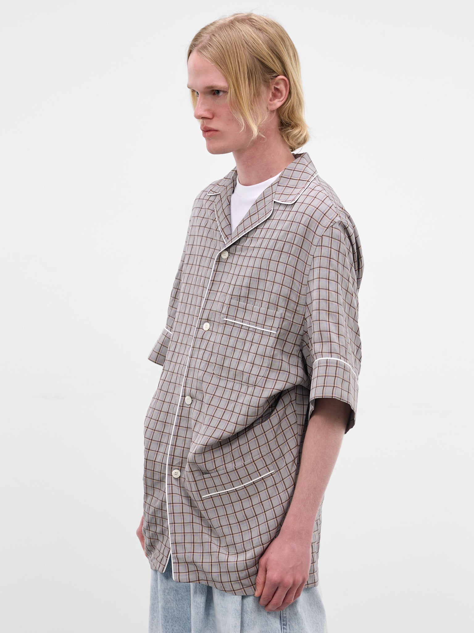 Gray Plaid Oversized Pajama Shirt (HMMC60046A-HC270-MEDIUM-BROWN)
