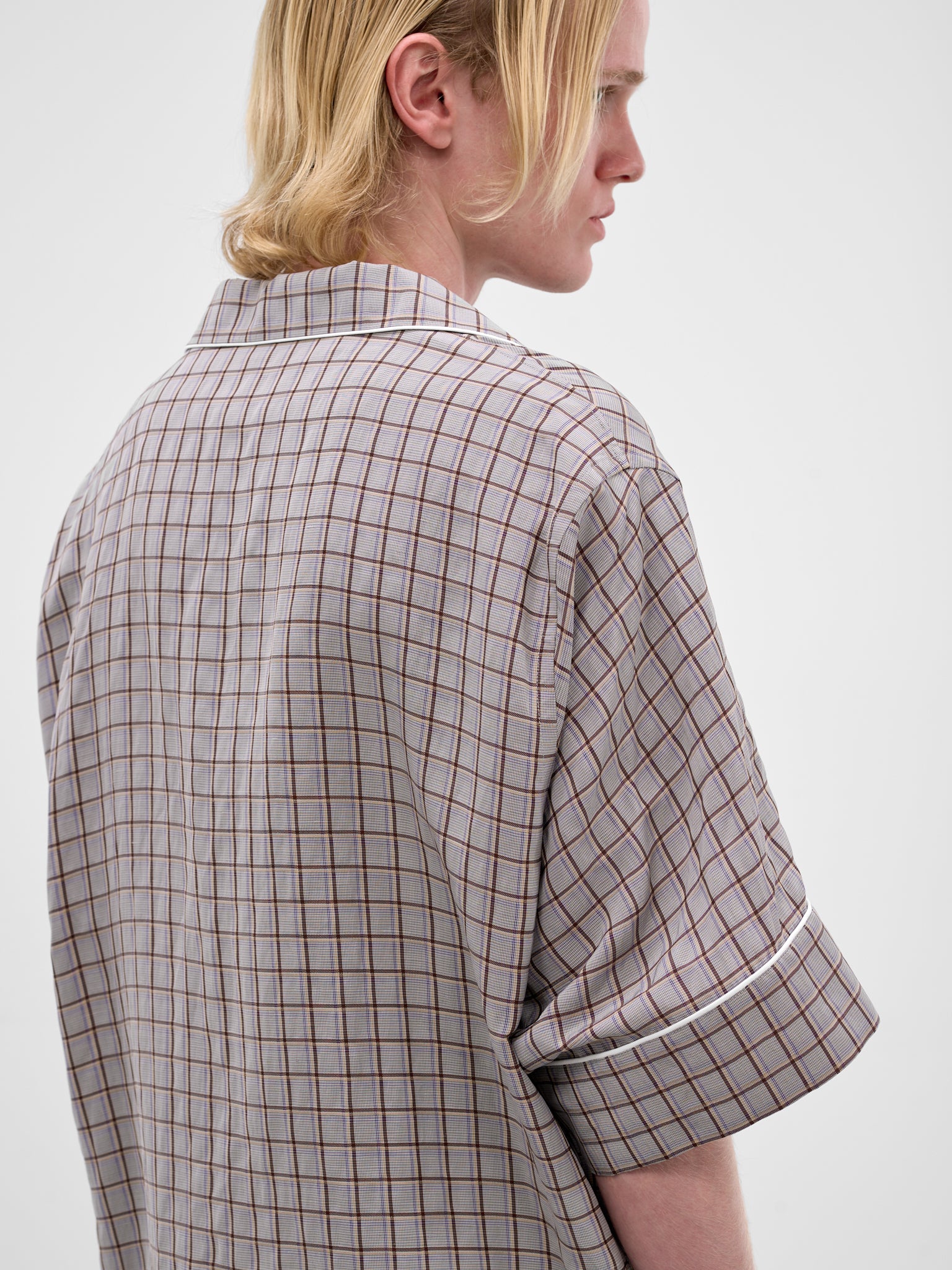 Gray Plaid Oversized Pajama Shirt (HMMC60046A-HC270-MEDIUM-BROWN)
