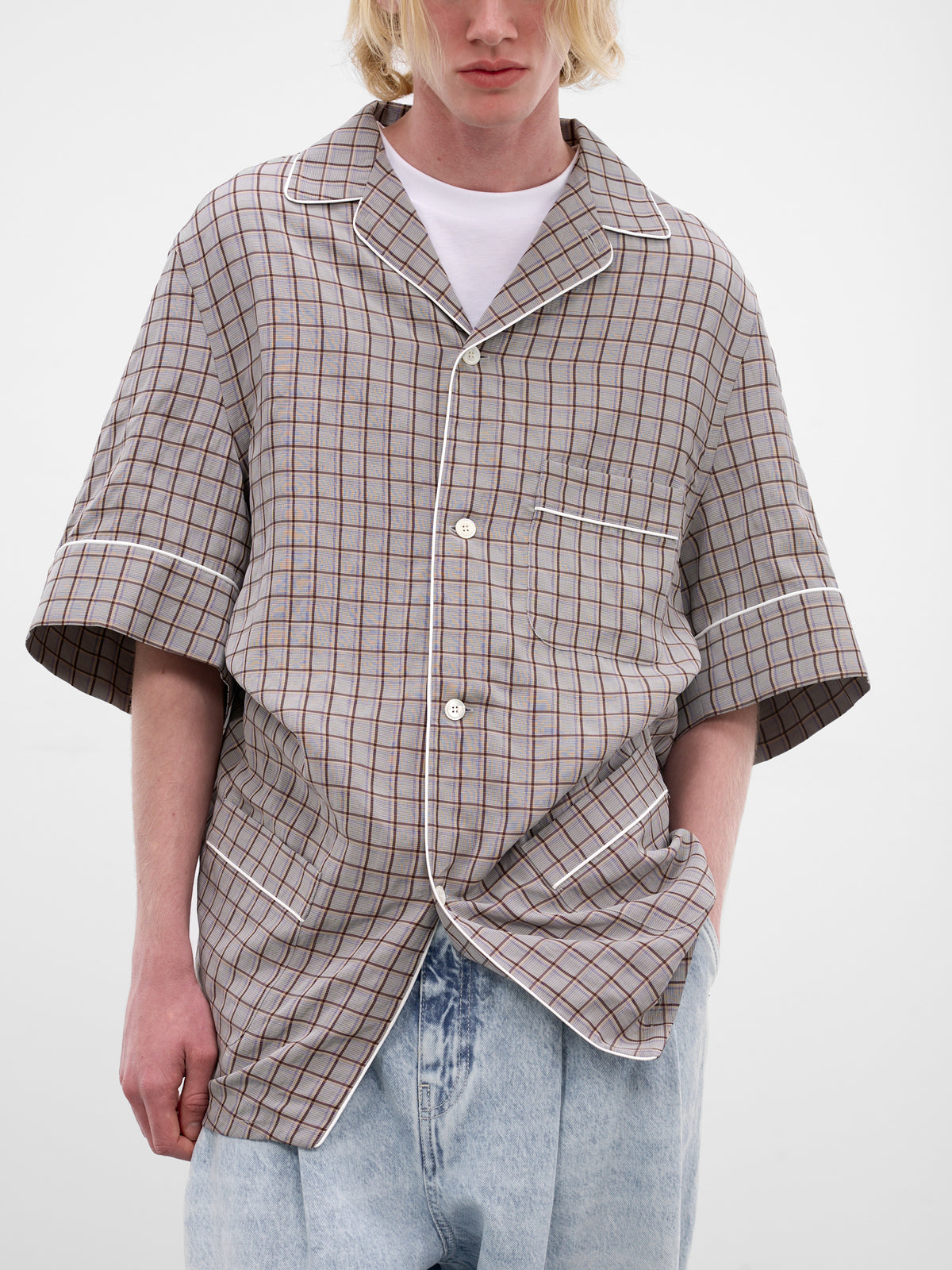 Gray Plaid Oversized Pajama Shirt (HMMC60046A-HC270-MEDIUM-BROWN)
