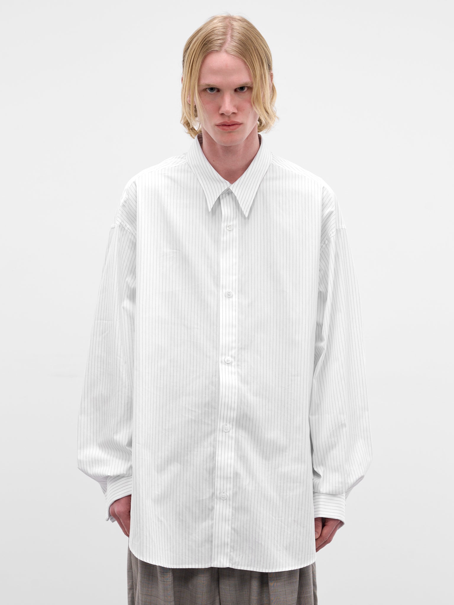 White Striped Cotton Button-Up Shirt (HMMC60048A-HC264-NATURAL)