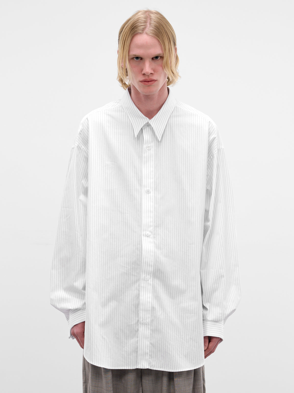 White Striped Cotton Button-Up Shirt (HMMC60048A-HC264-NATURAL)