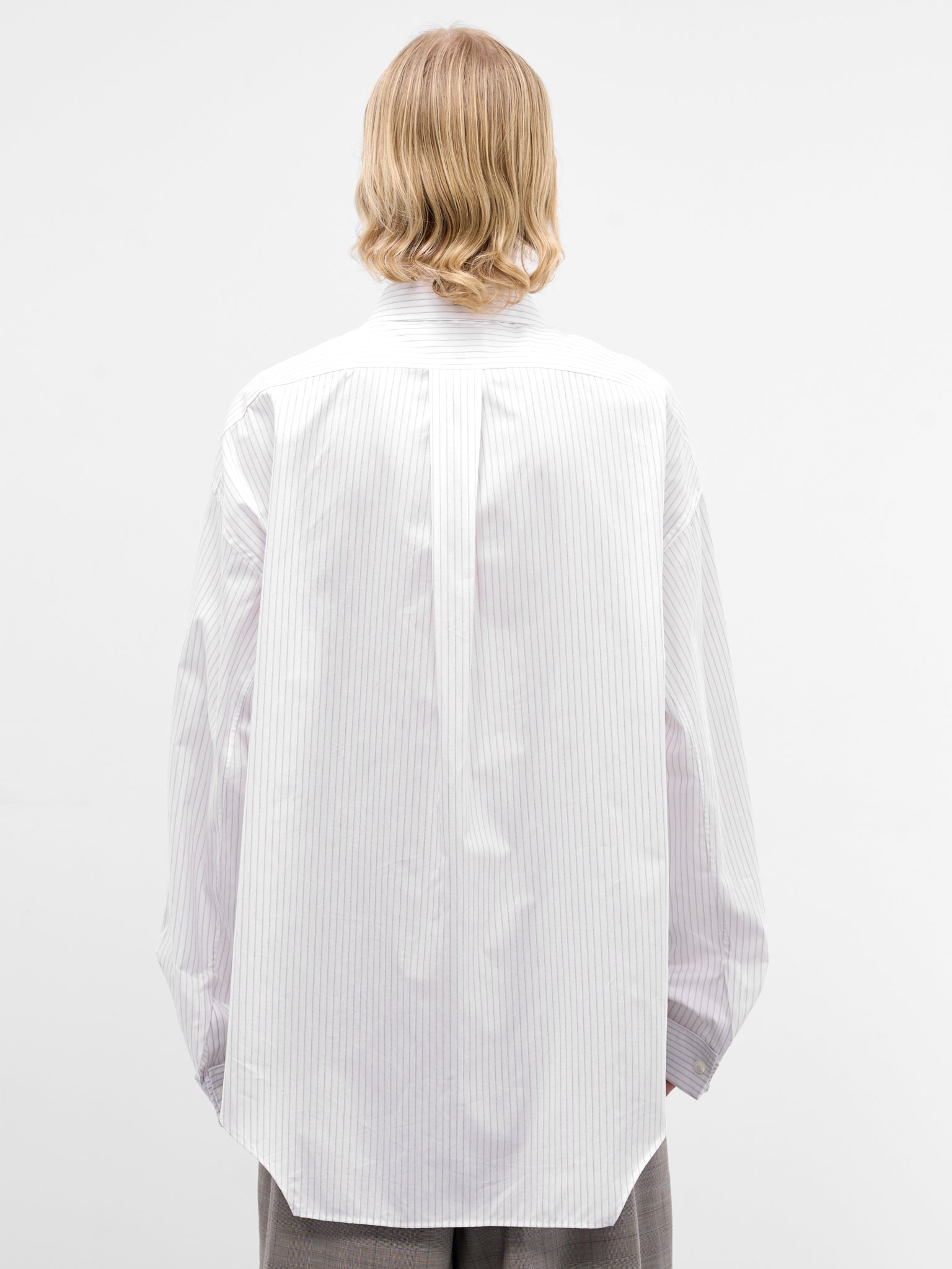 White Striped Cotton Button-Up Shirt (HMMC60048A-HC264-NATURAL)