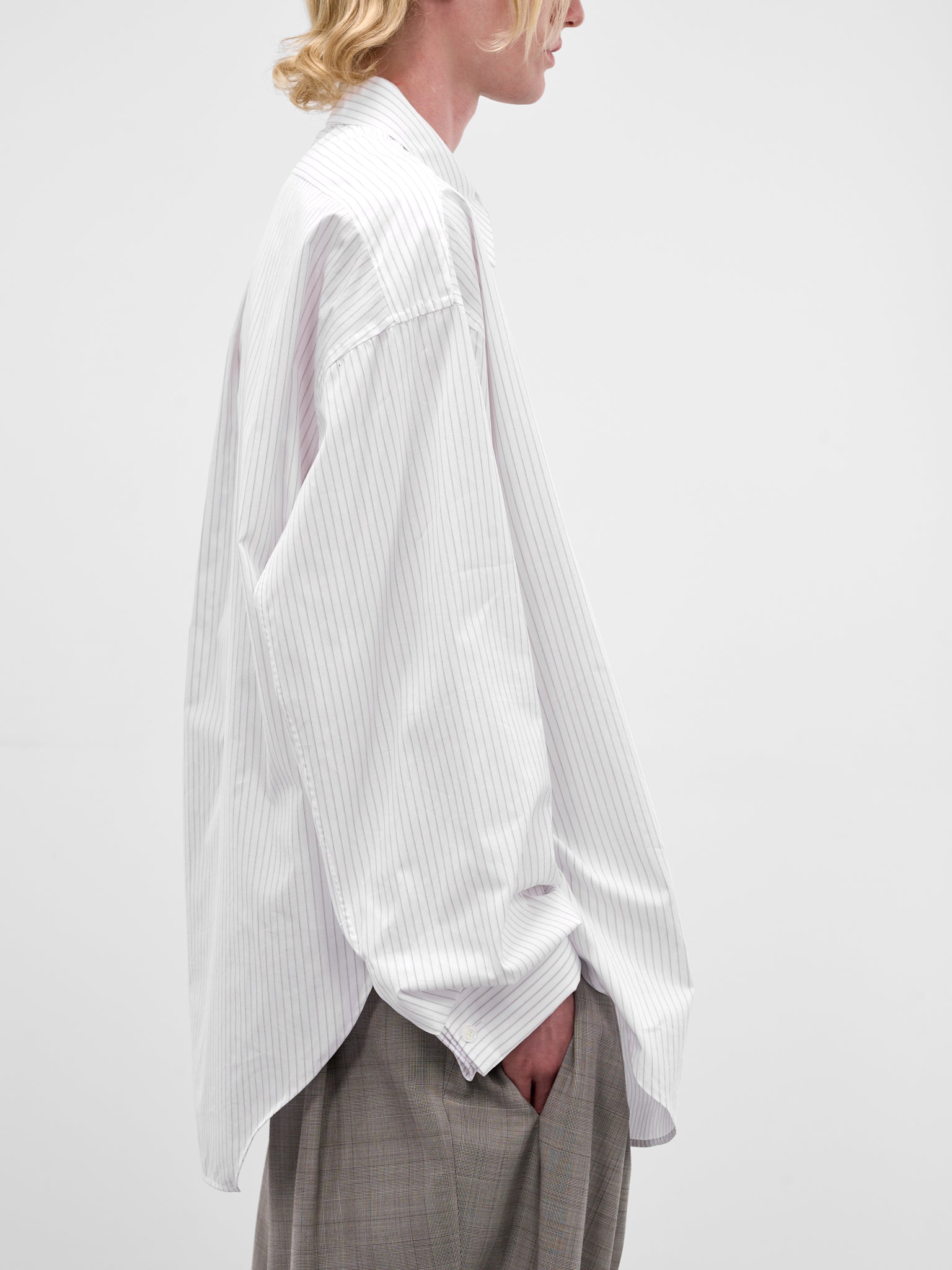 White Striped Cotton Button-Up Shirt (HMMC60048A-HC264-NATURAL)