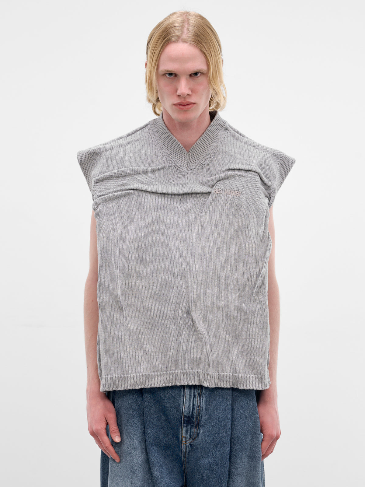 Gray Wrinkled Cotton Knit Vest (HMMC75107R-HC602-MEDIUM-GREY)