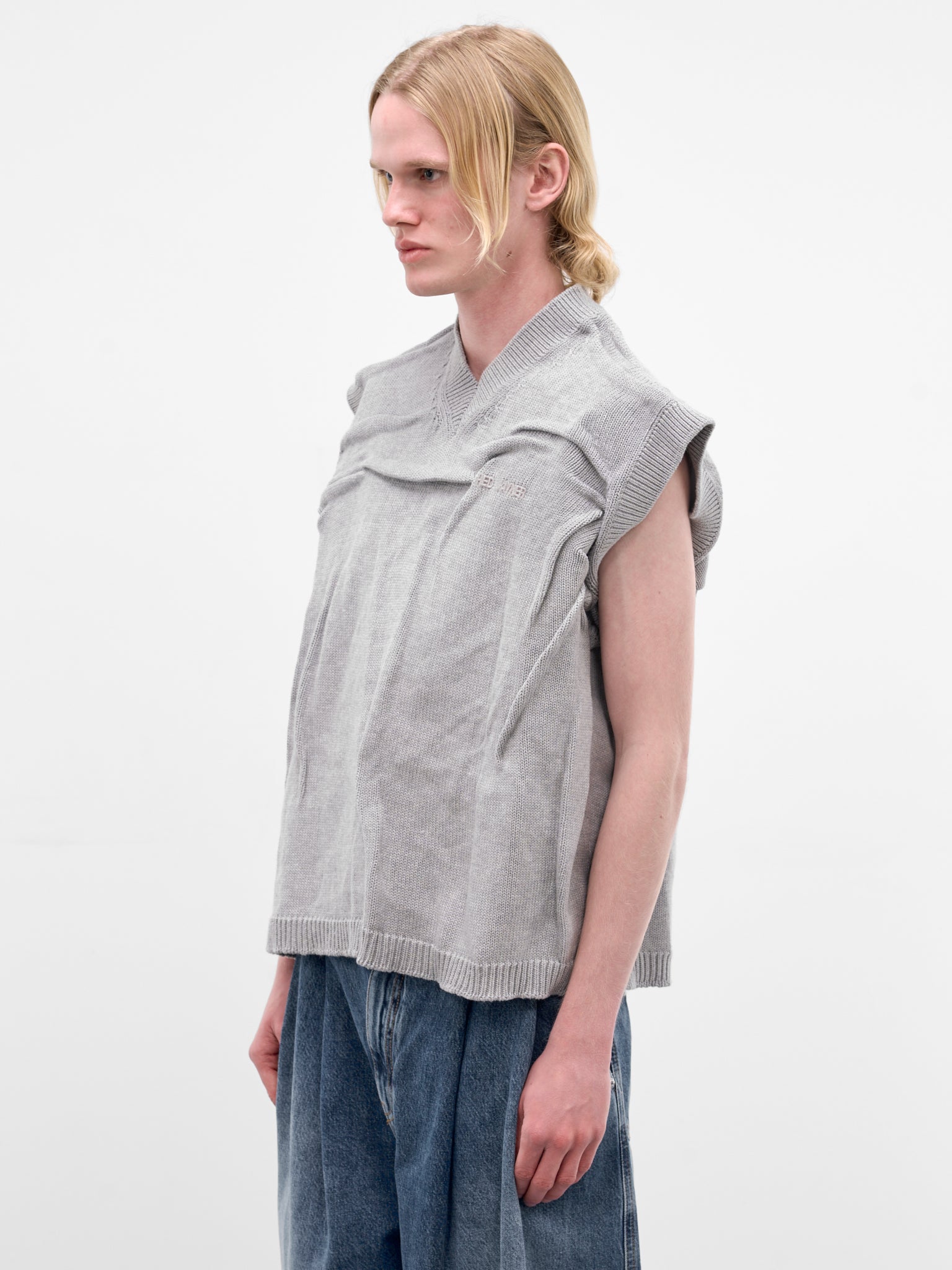Gray Wrinkled Cotton Knit Vest (HMMC75107R-HC602-MEDIUM-GREY)