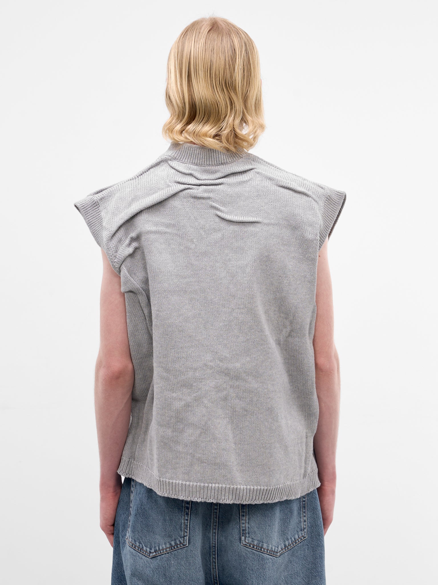 Gray Wrinkled Cotton Knit Vest (HMMC75107R-HC602-MEDIUM-GREY)