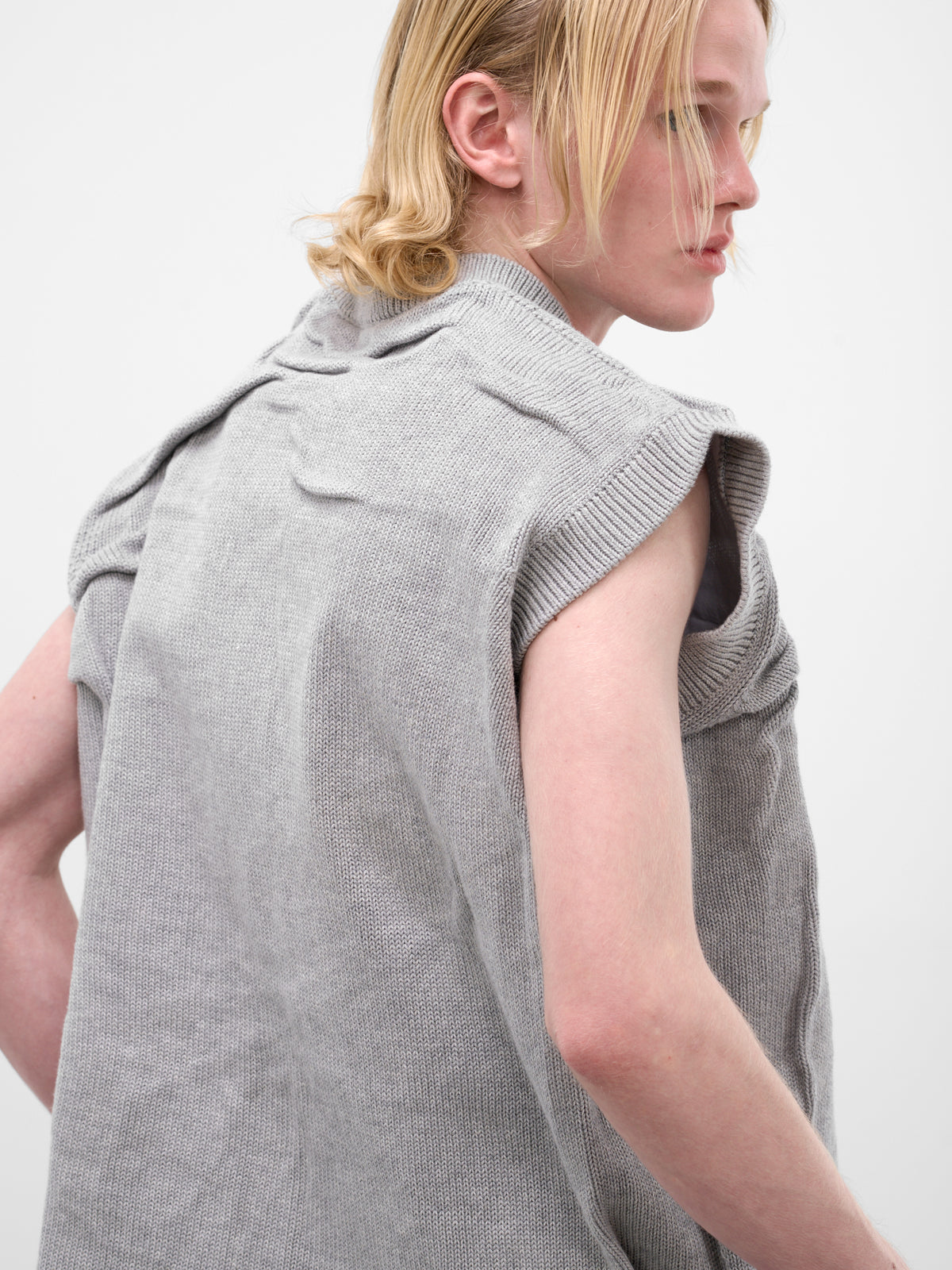 Gray Wrinkled Cotton Knit Vest (HMMC75107R-HC602-MEDIUM-GREY)