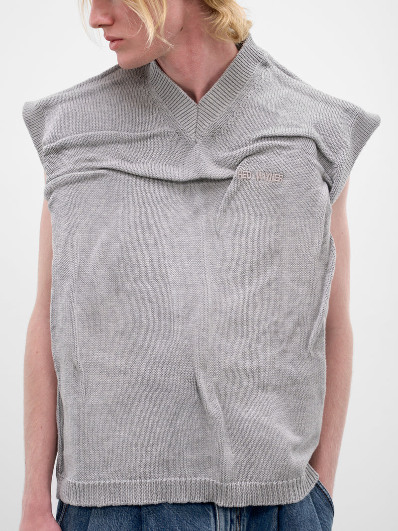 Gray Wrinkled Cotton Knit Vest (HMMC75107R-HC602-MEDIUM-GREY)