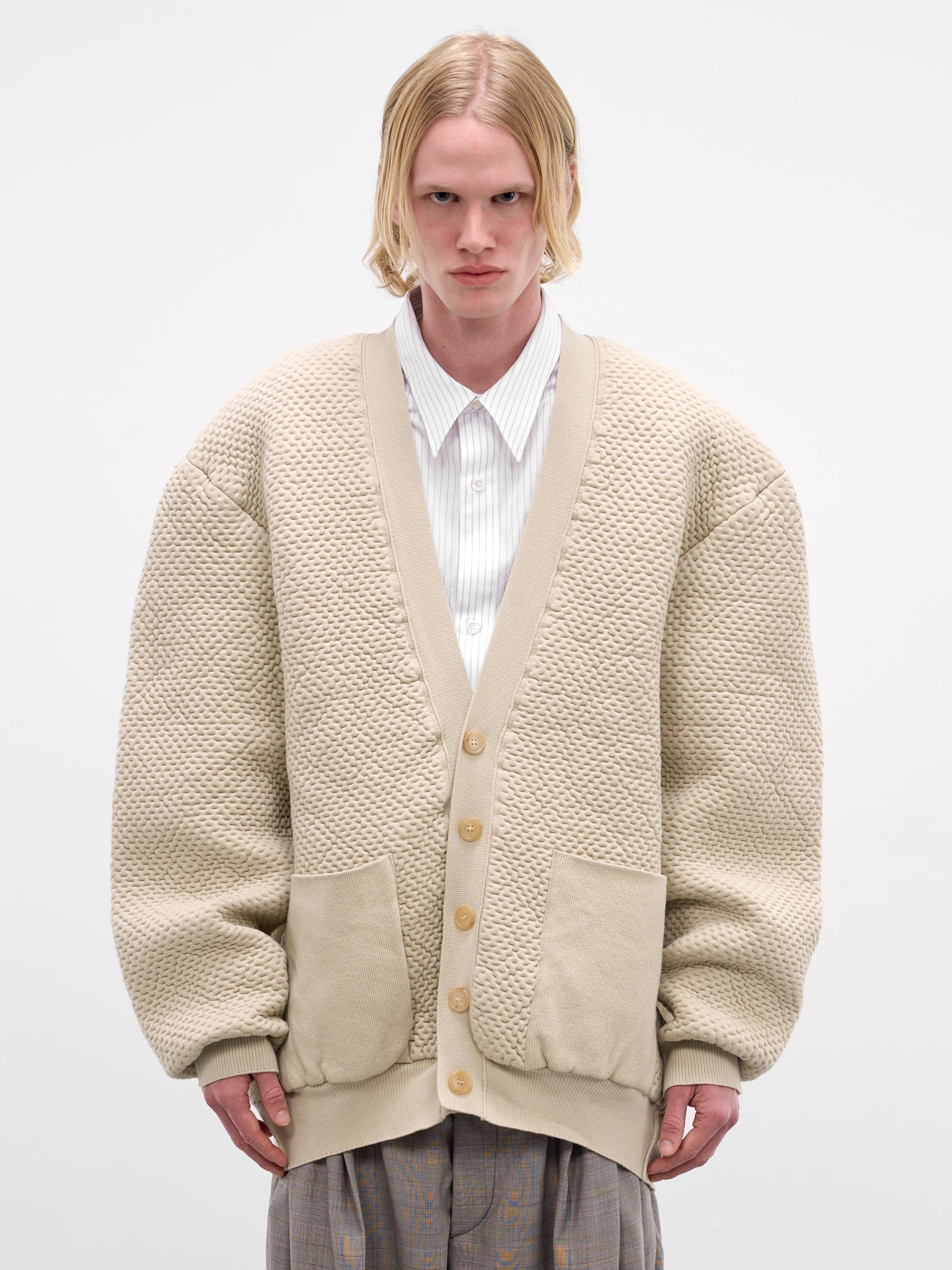 Beige Textured Knit Oversized Cardigan (HMMC75110A-HC628-LIGHT-BEIGE)