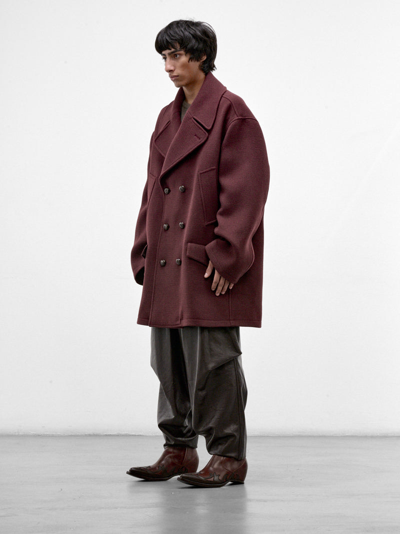 Burgundy Oversized Double-Breasted Coat (HMMD10075A-DARK-RED)