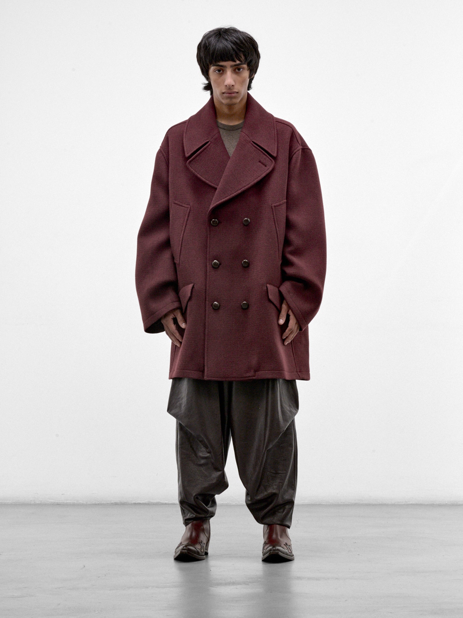 Burgundy Oversized Double-Breasted Coat (HMMD10075A-DARK-RED)