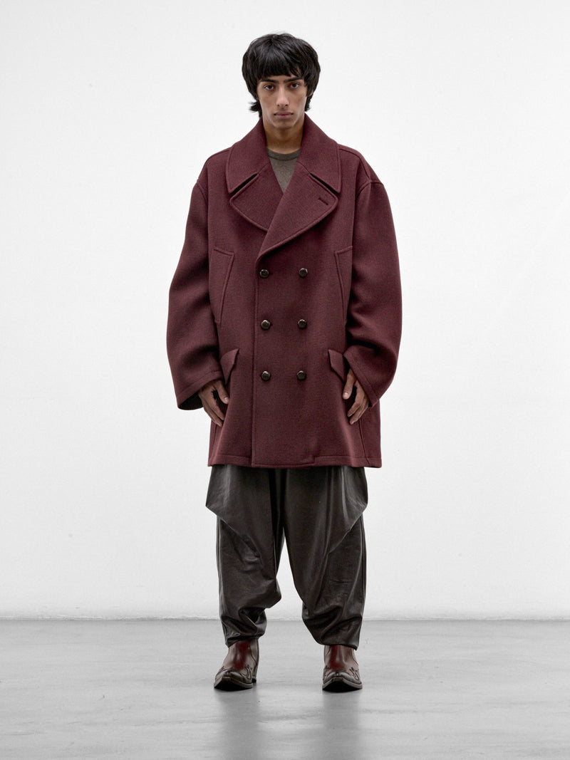 Burgundy Oversized Double-Breasted Coat (HMMD10075A-DARK-RED)