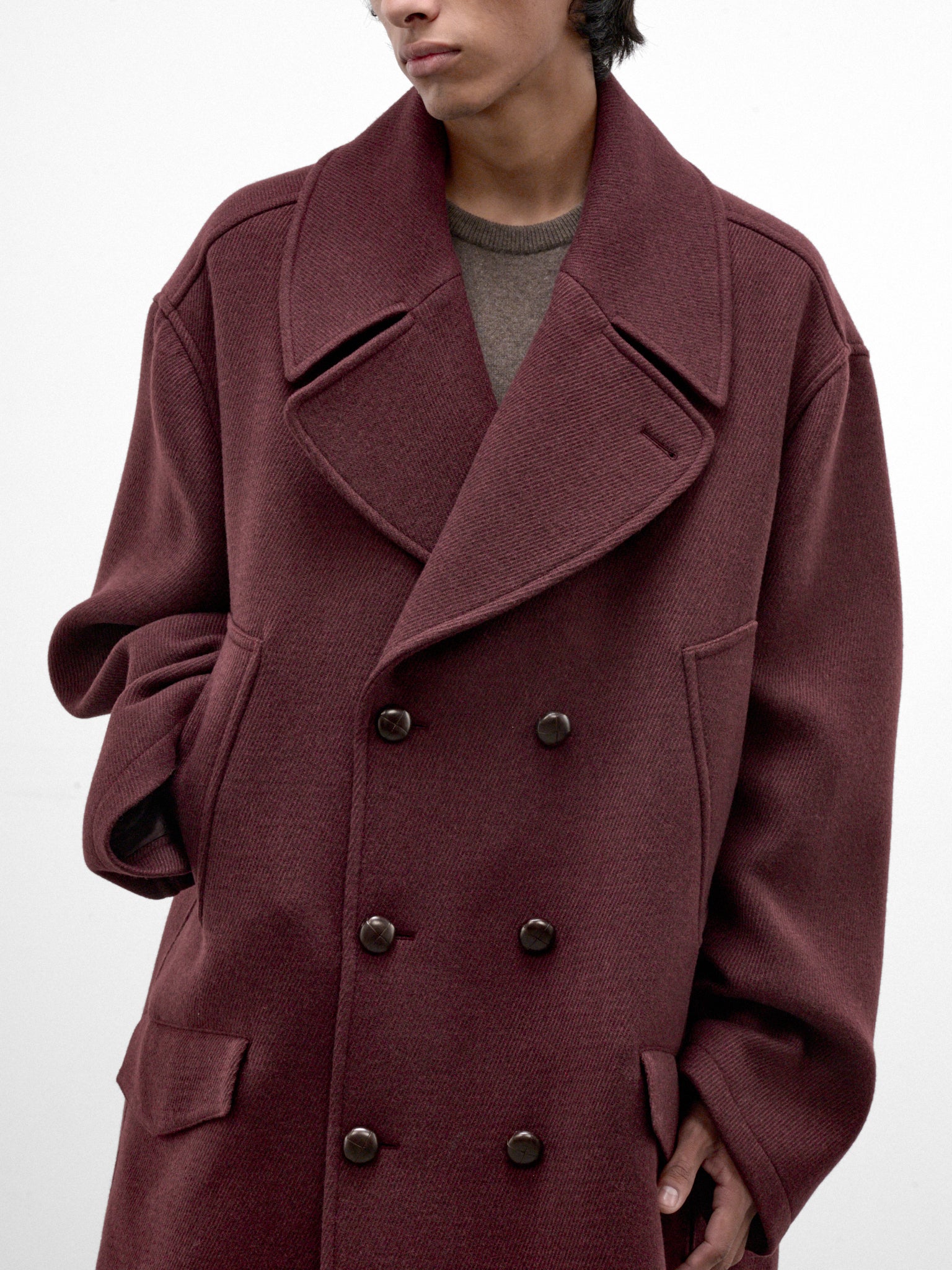 Burgundy Oversized Double-Breasted Coat (HMMD10075A-DARK-RED)