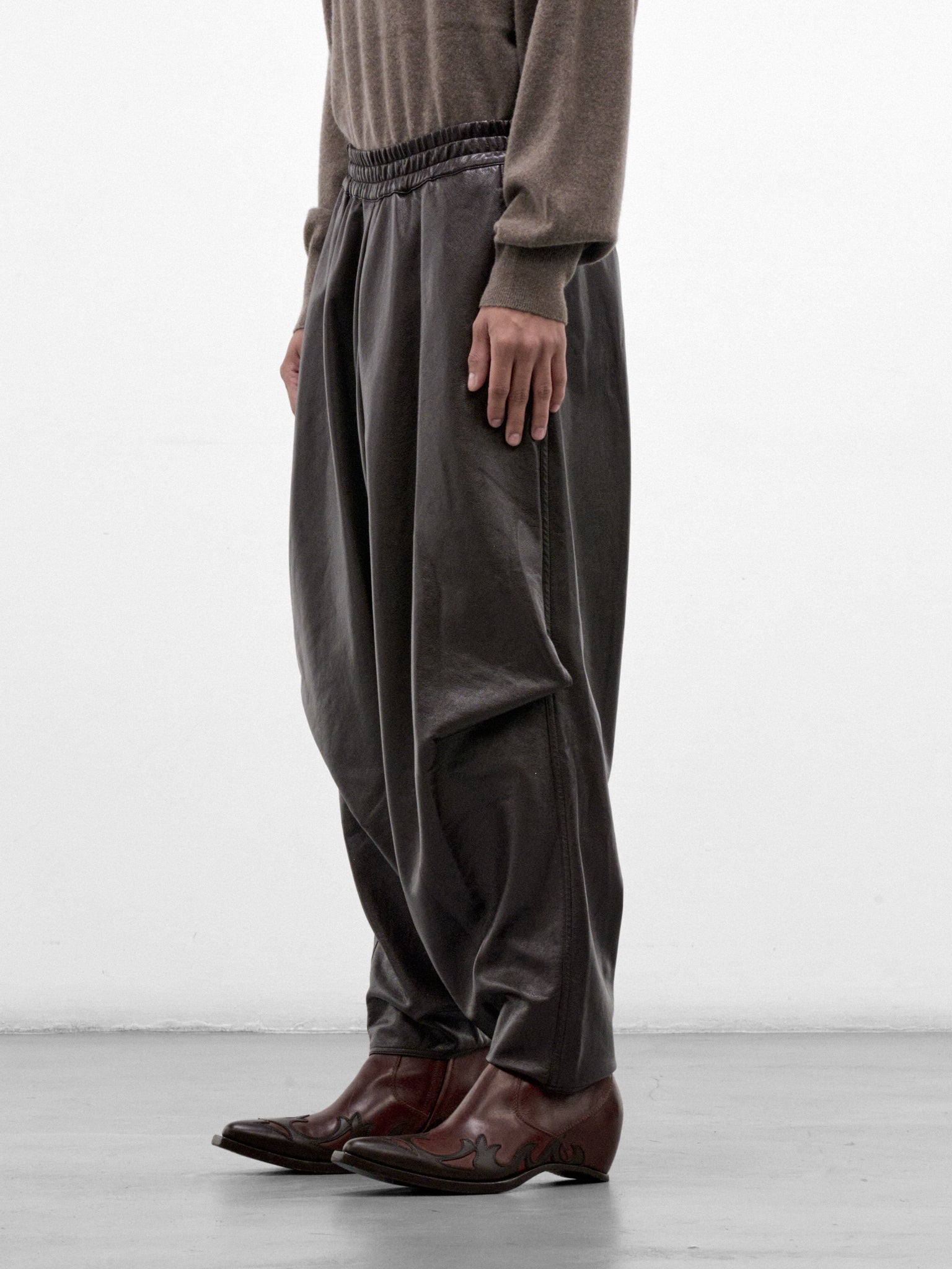 Brown Vegan Leather Curved Trousers (HMMD30070T-BROWN)