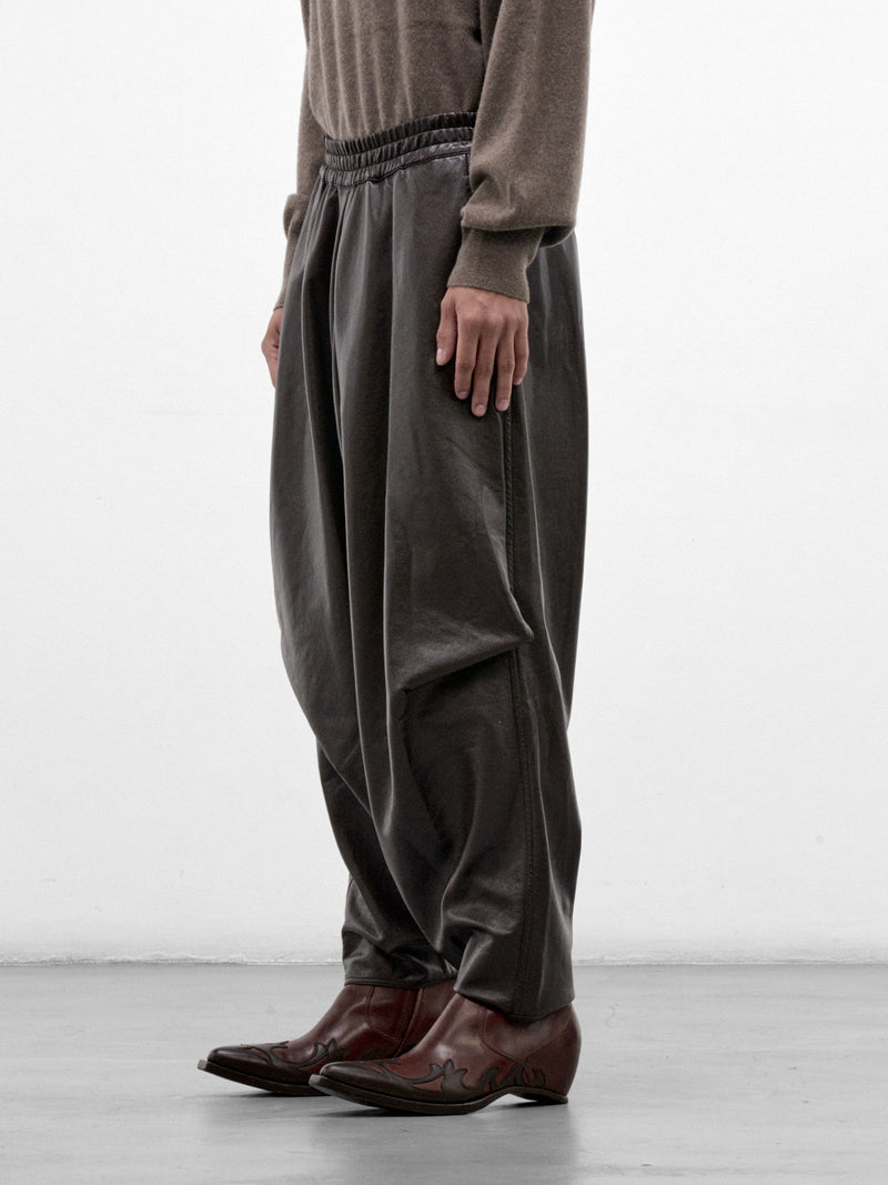 Brown Vegan Leather Curved Trousers (HMMD30070T-BROWN)