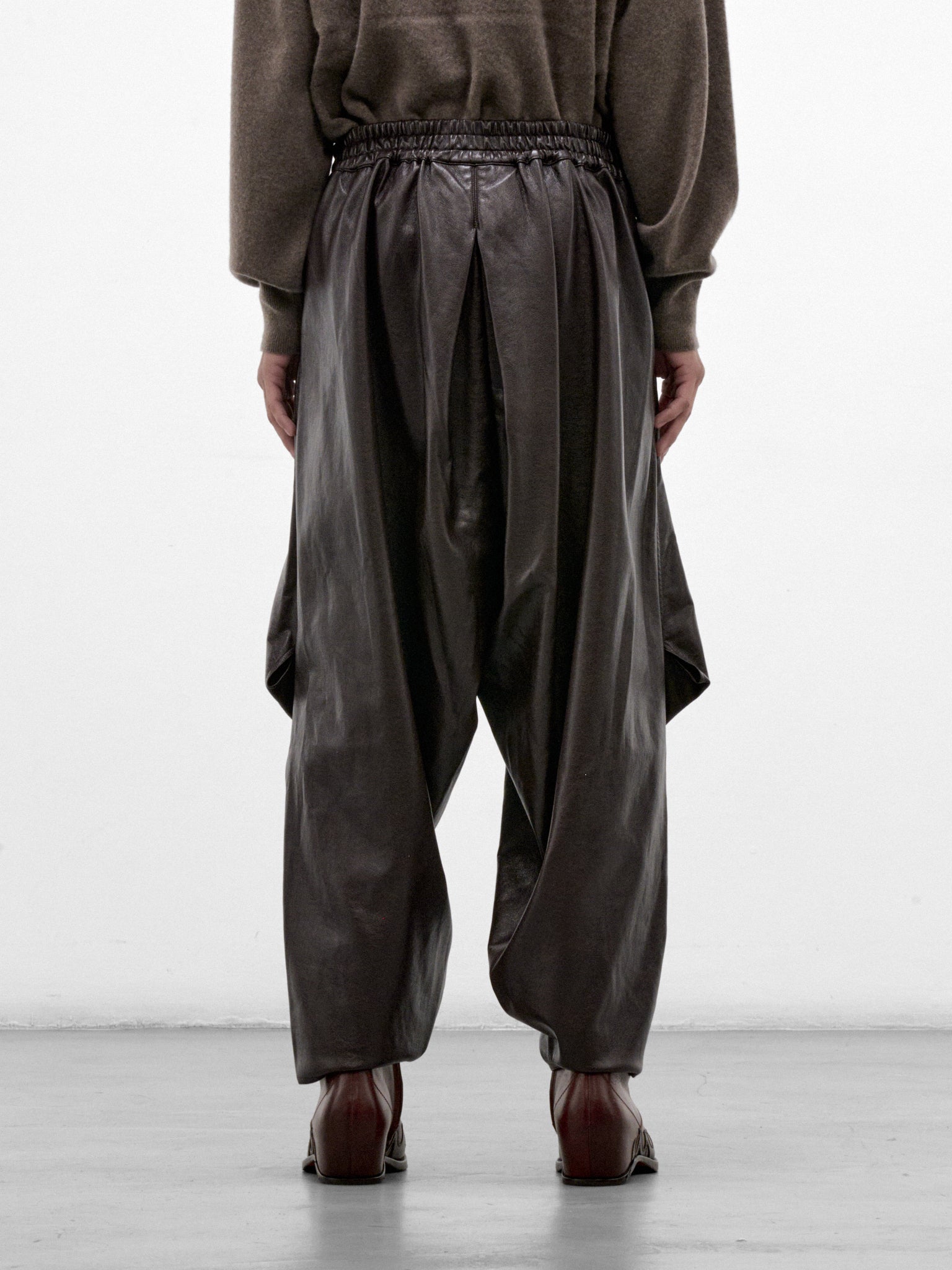 Brown Vegan Leather Curved Trousers (HMMD30070T-BROWN)