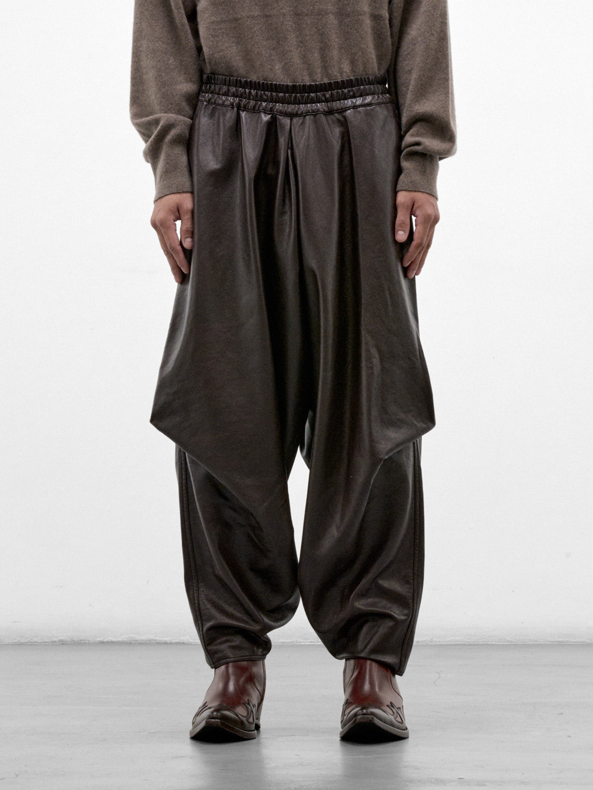 Brown Vegan Leather Curved Trousers (HMMD30070T-BROWN)