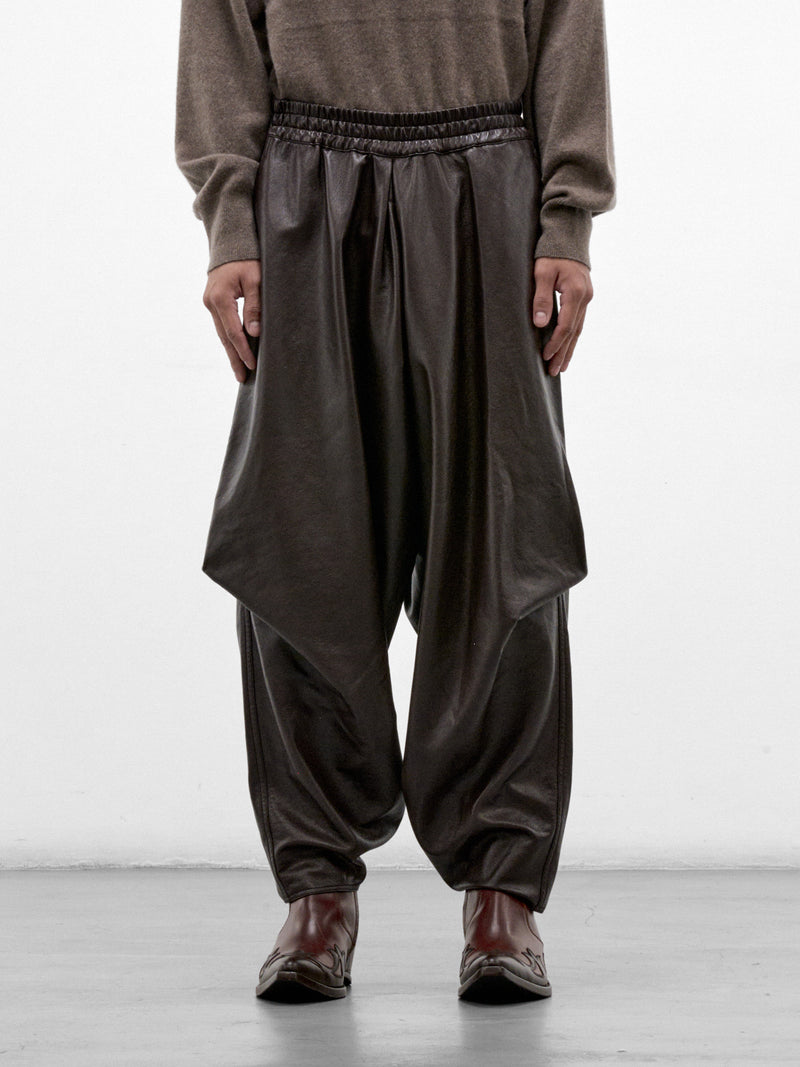 Brown Vegan Leather Curved Trousers (HMMD30070T-BROWN)