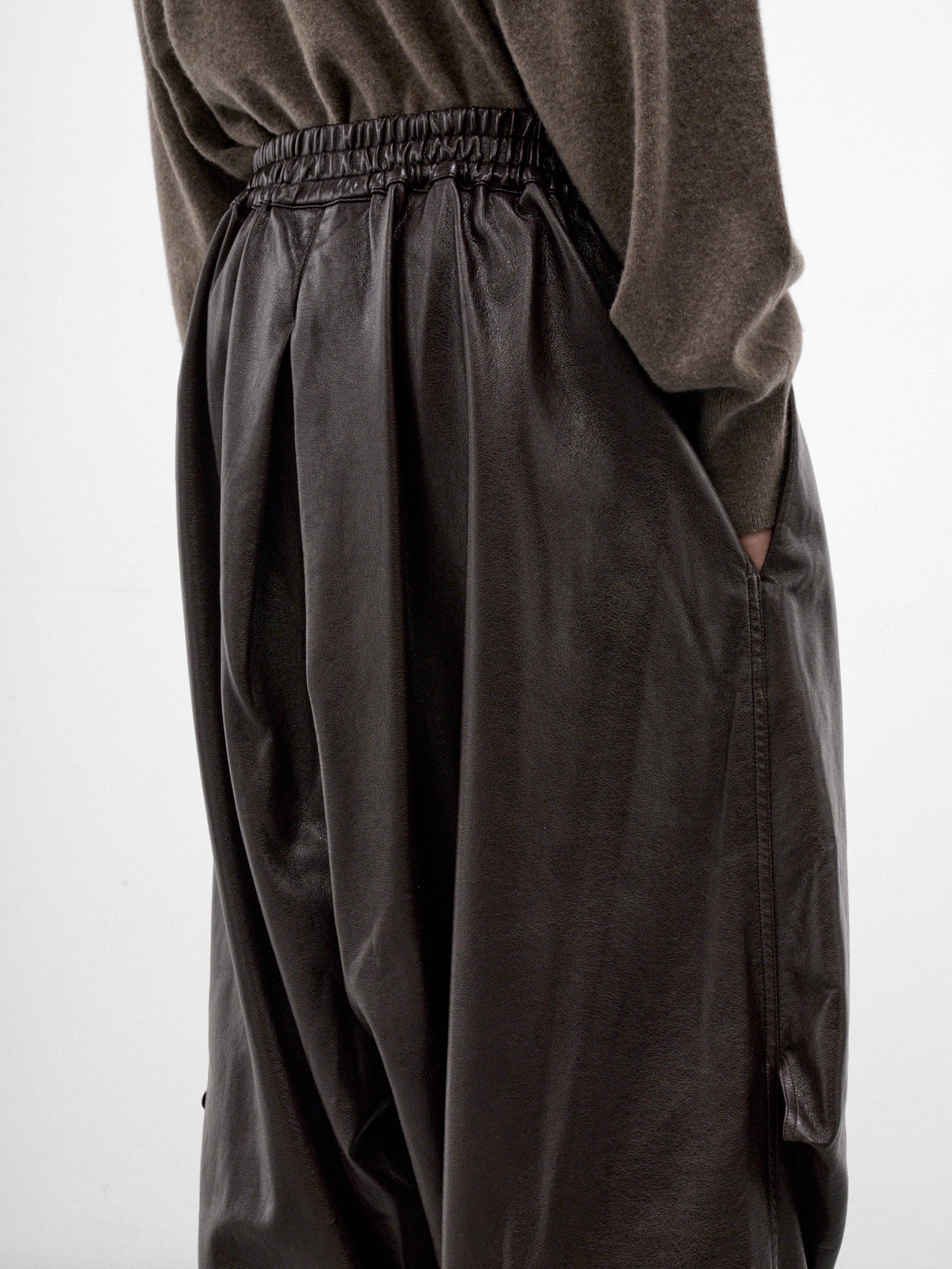 Brown Vegan Leather Curved Trousers (HMMD30070T-BROWN)