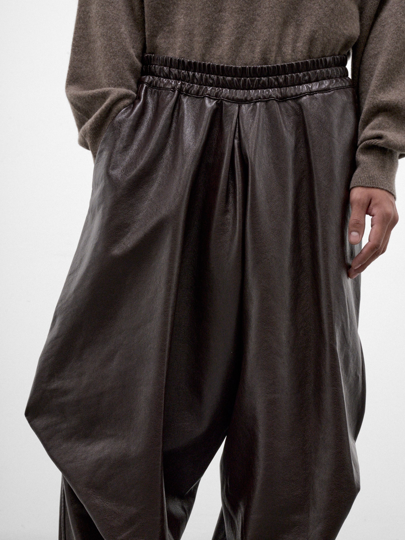 Brown Vegan Leather Curved Trousers (HMMD30070T-BROWN)