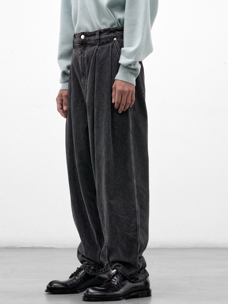 Gray Denim Wide Pleated Jeans (HMMD67050R-MEDIUM-GREY)