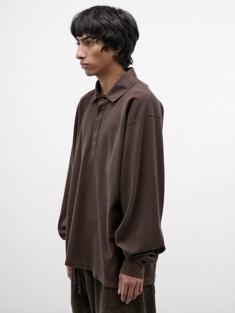 Brown Cotton Long Sleeve Polo (HMMD70041R-BROWN)
