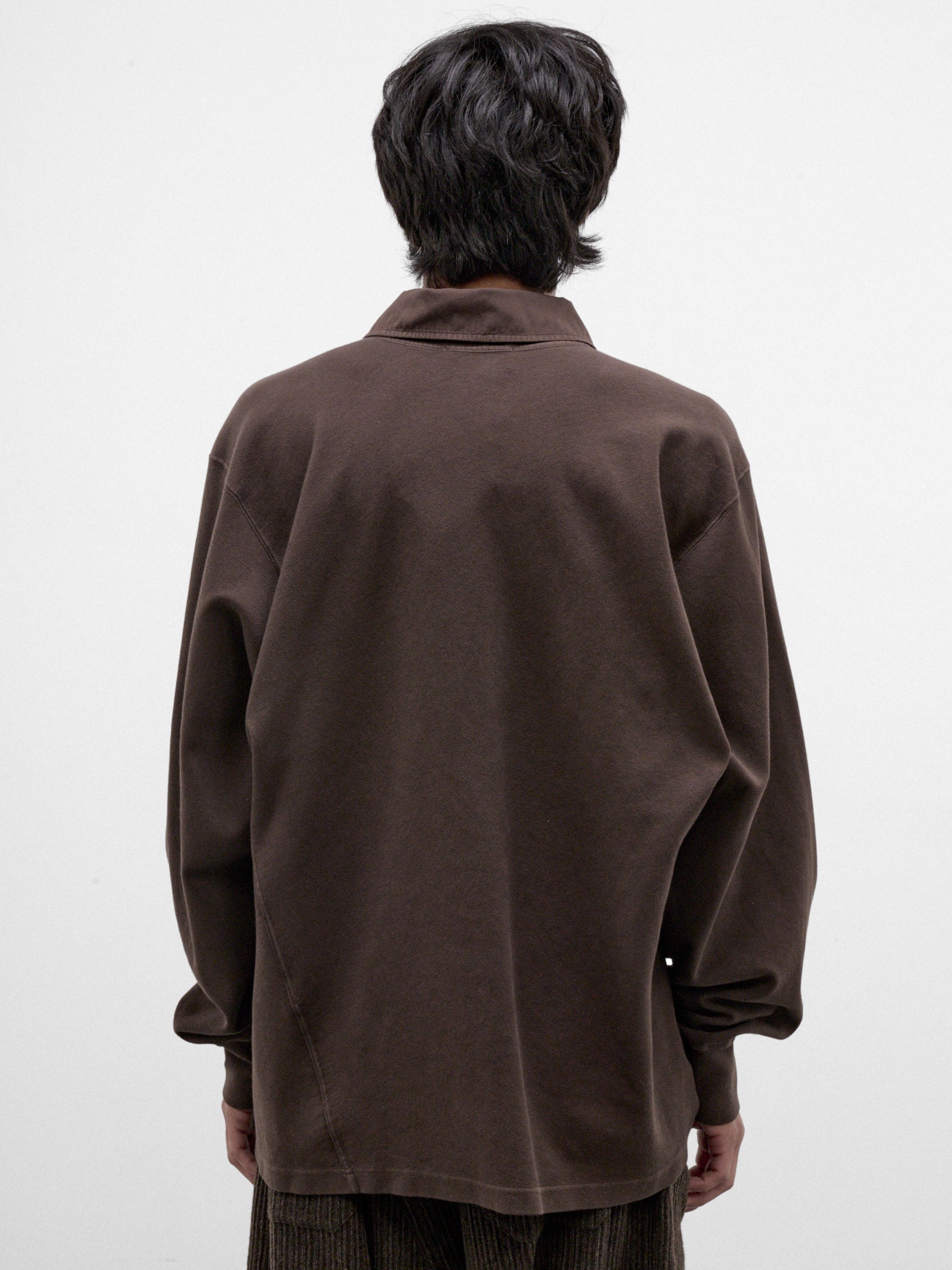 Brown Cotton Long Sleeve Polo (HMMD70041R-BROWN)