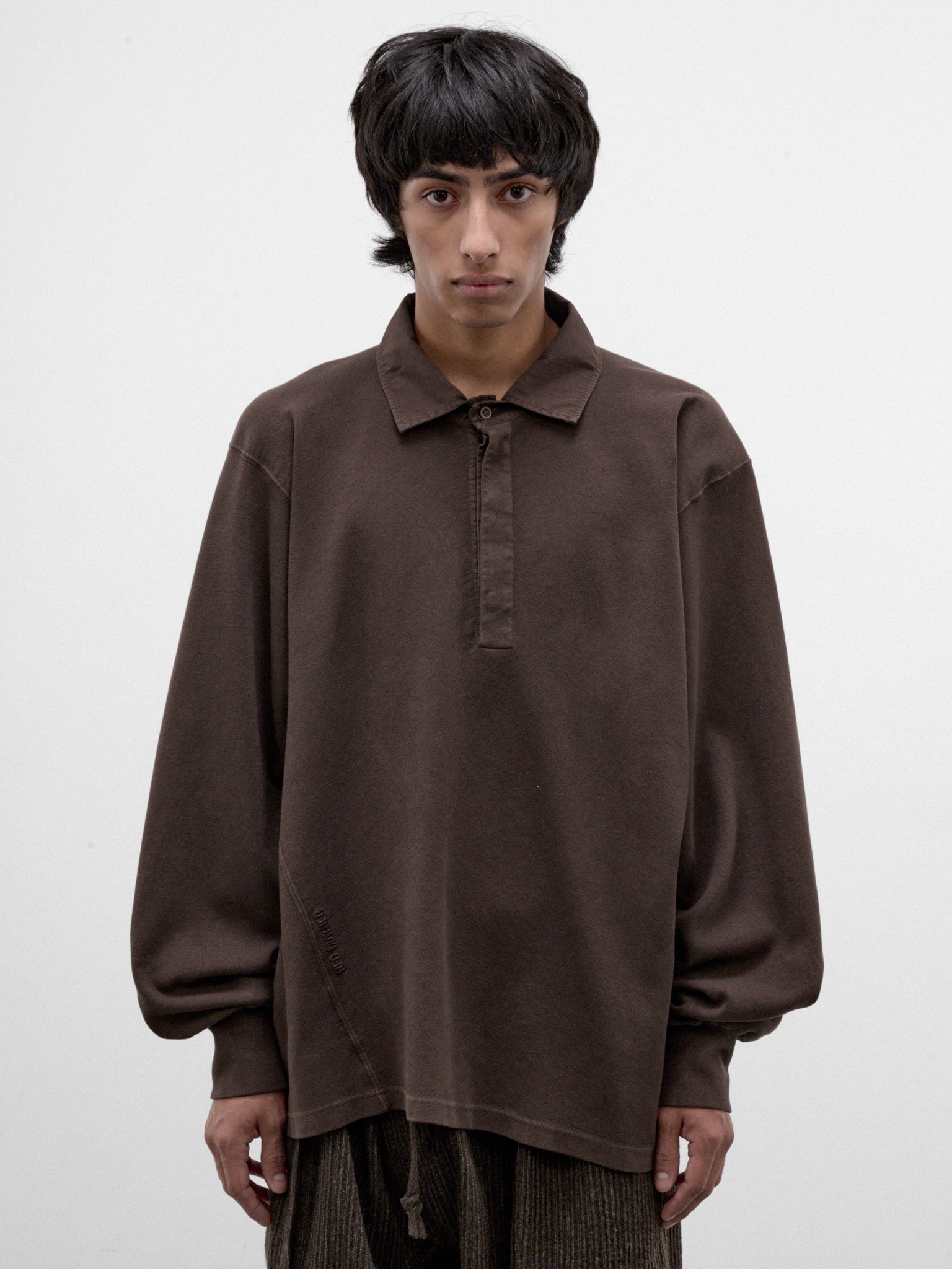 Brown Cotton Long Sleeve Polo (HMMD70041R-BROWN)