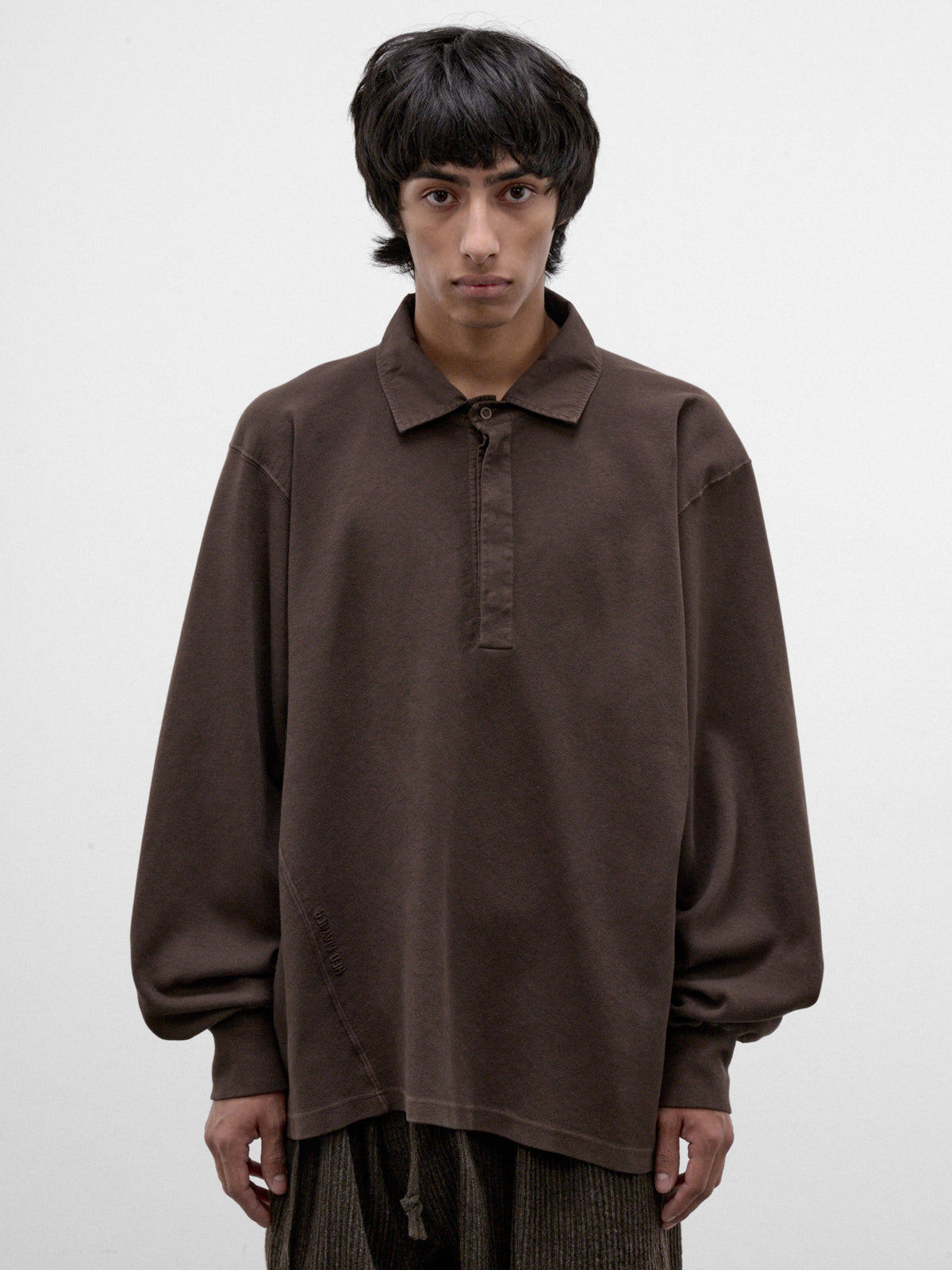 Brown Cotton Long Sleeve Polo (HMMD70041R-BROWN)