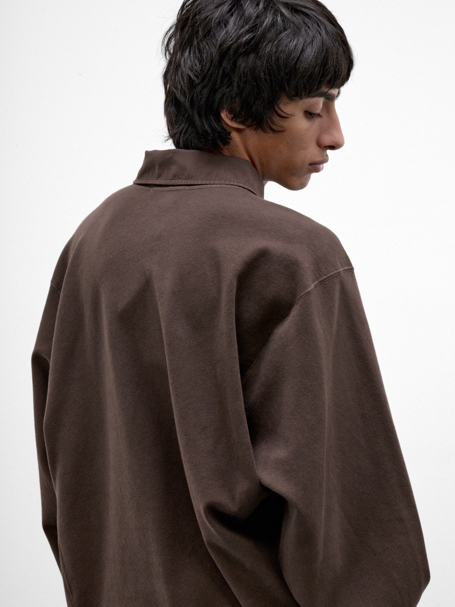 Brown Cotton Long Sleeve Polo (HMMD70041R-BROWN)