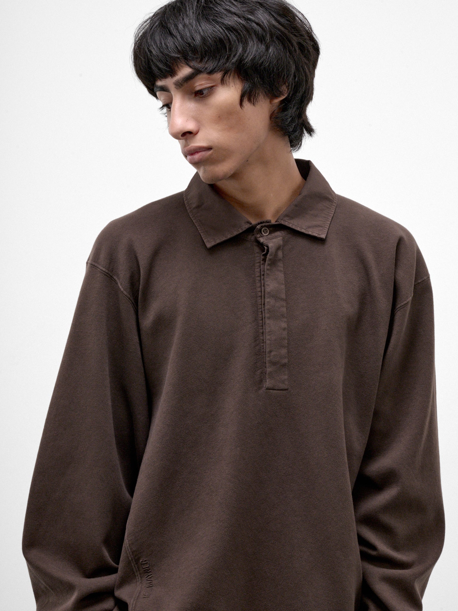 Brown Cotton Long Sleeve Polo (HMMD70041R-BROWN)