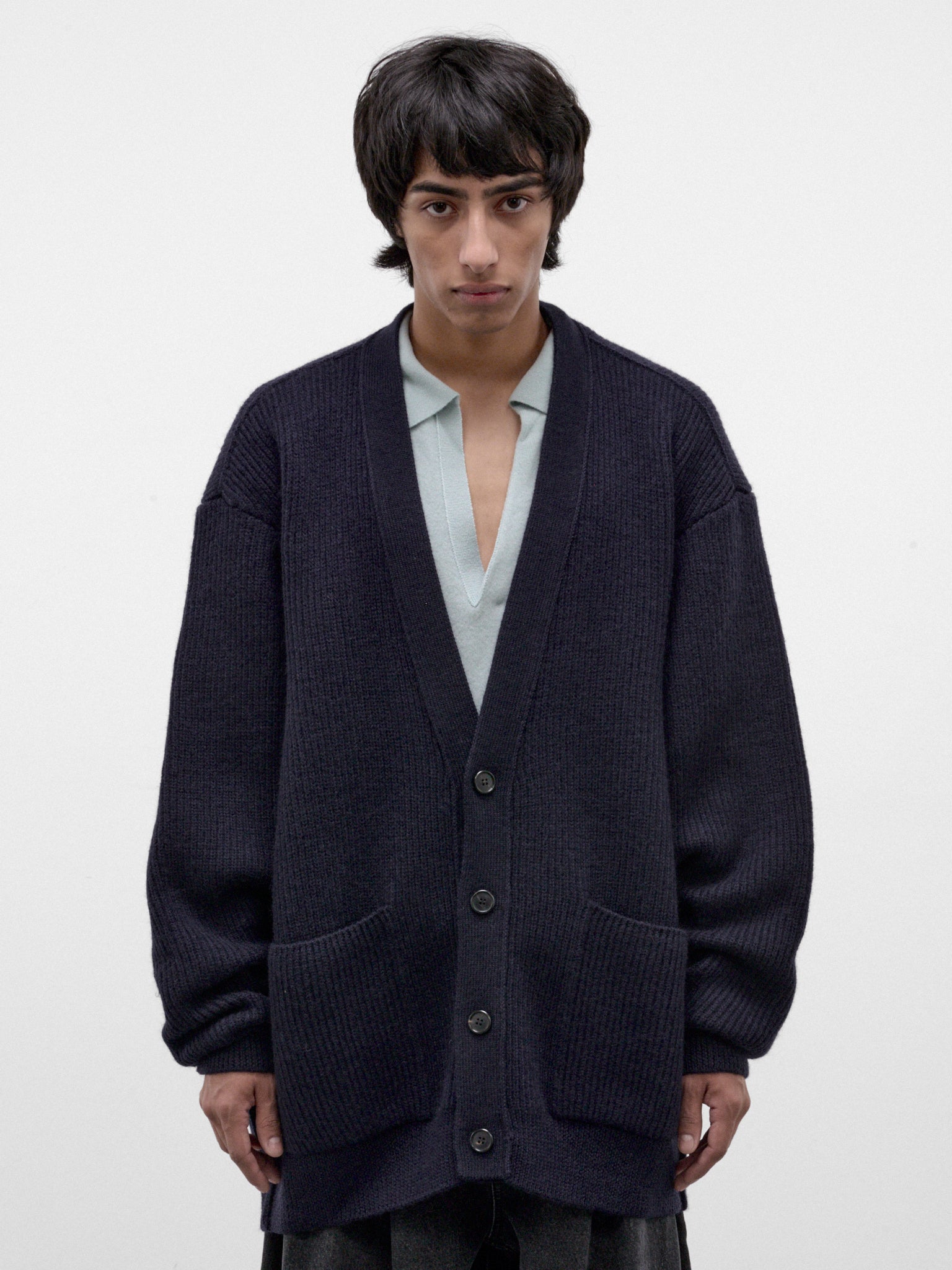 Blue Wool Knit Cardigan (HMMD75089A-BLUE)