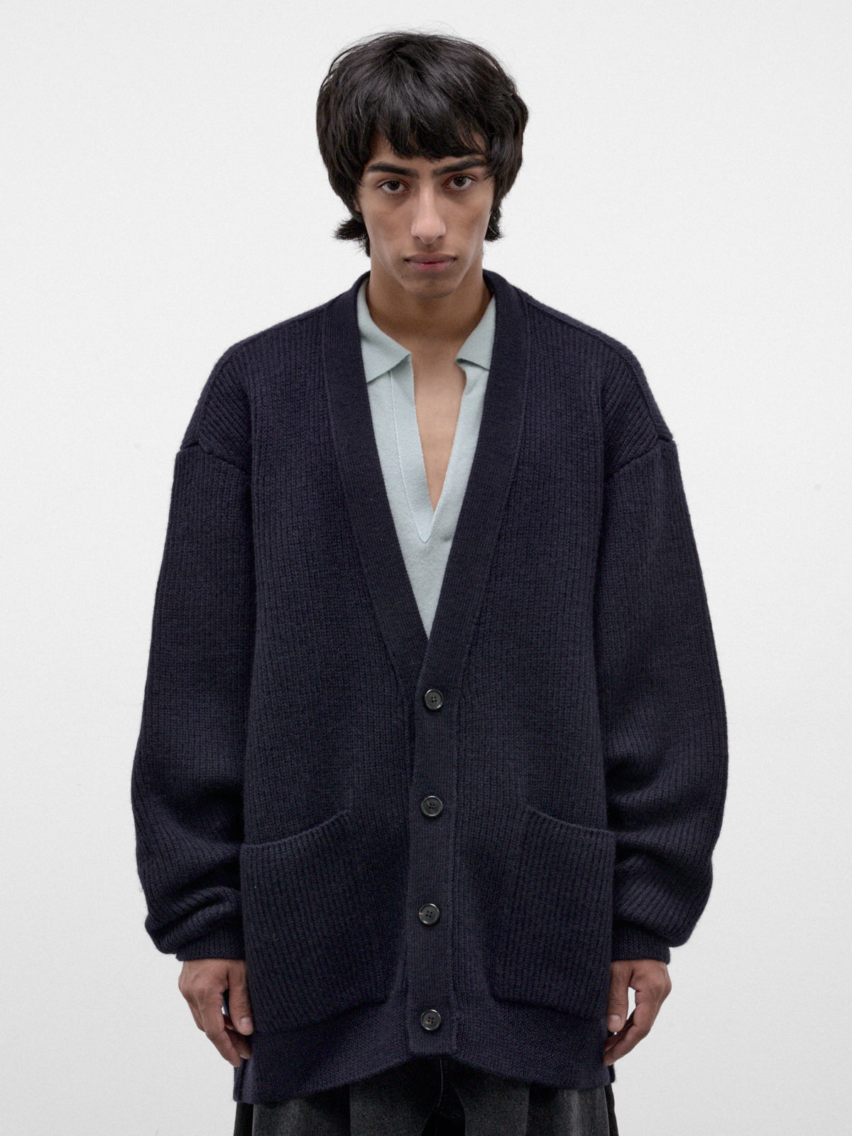 Blue Wool Knit Cardigan (HMMD75089A-BLUE)