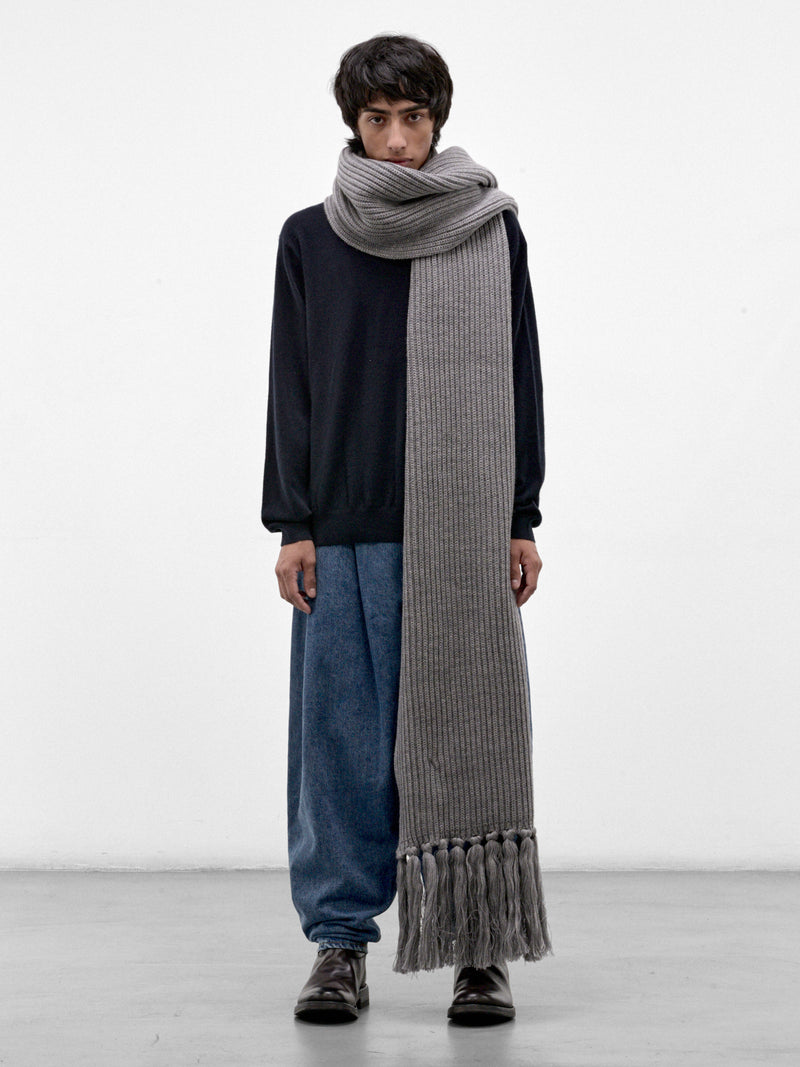 Gray Wool Knit Long Scarf (HMMD77017A-MEDIUM-GREY)