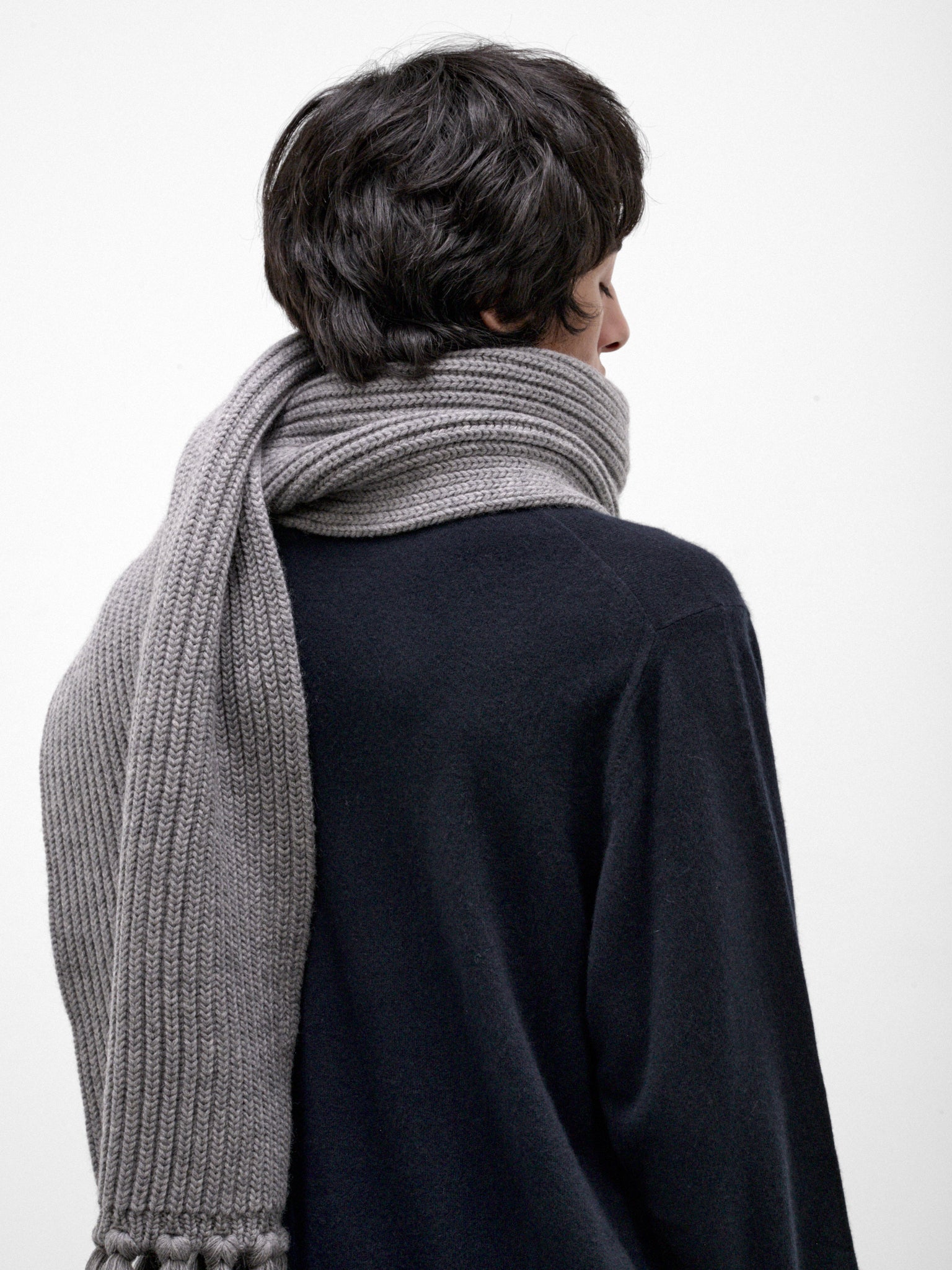 Gray Wool Knit Long Scarf (HMMD77017A-MEDIUM-GREY)