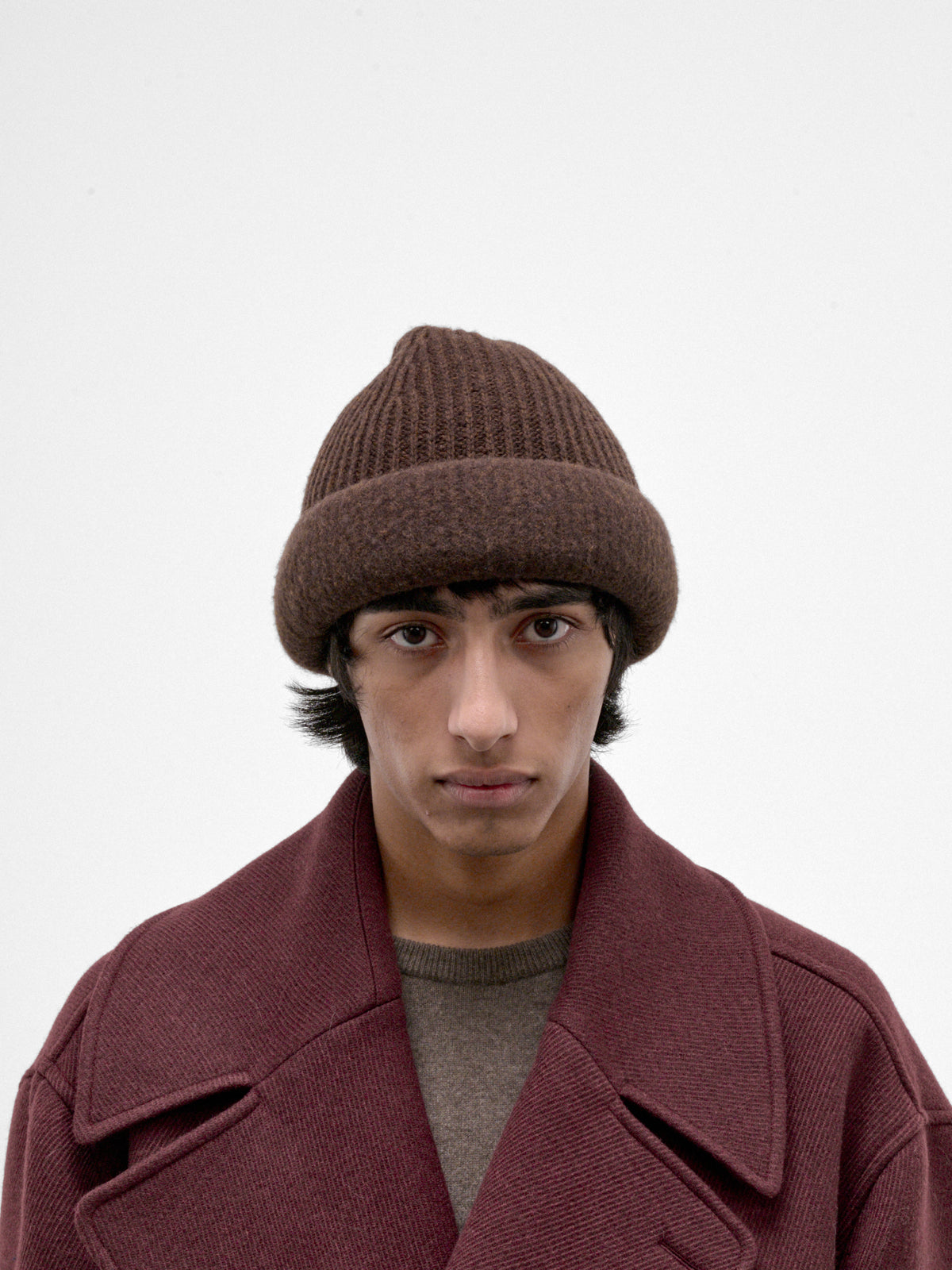 Brown Wool Knit Beanie (HMMD77042A-MEDIUM-BROWN)