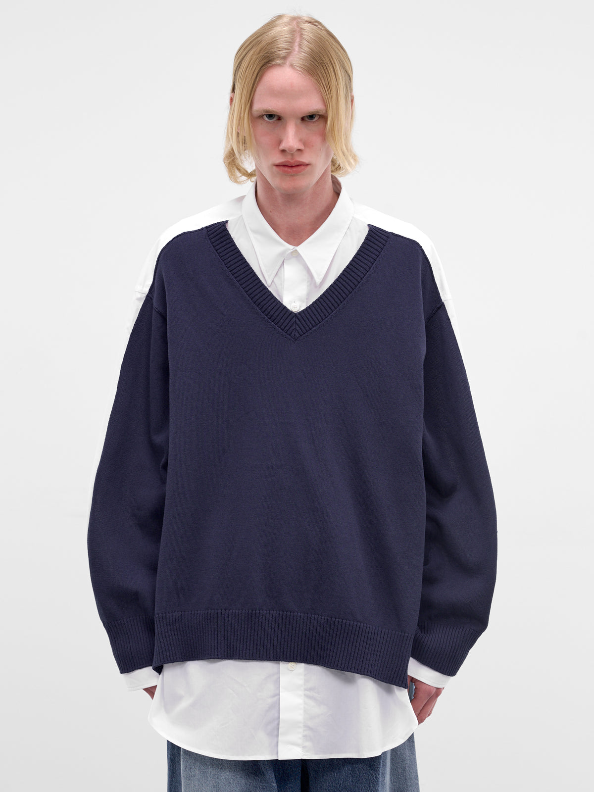 Trompe L'oeil Layered Sweater Shirt (HMMC60041M-HC272-WHITE)