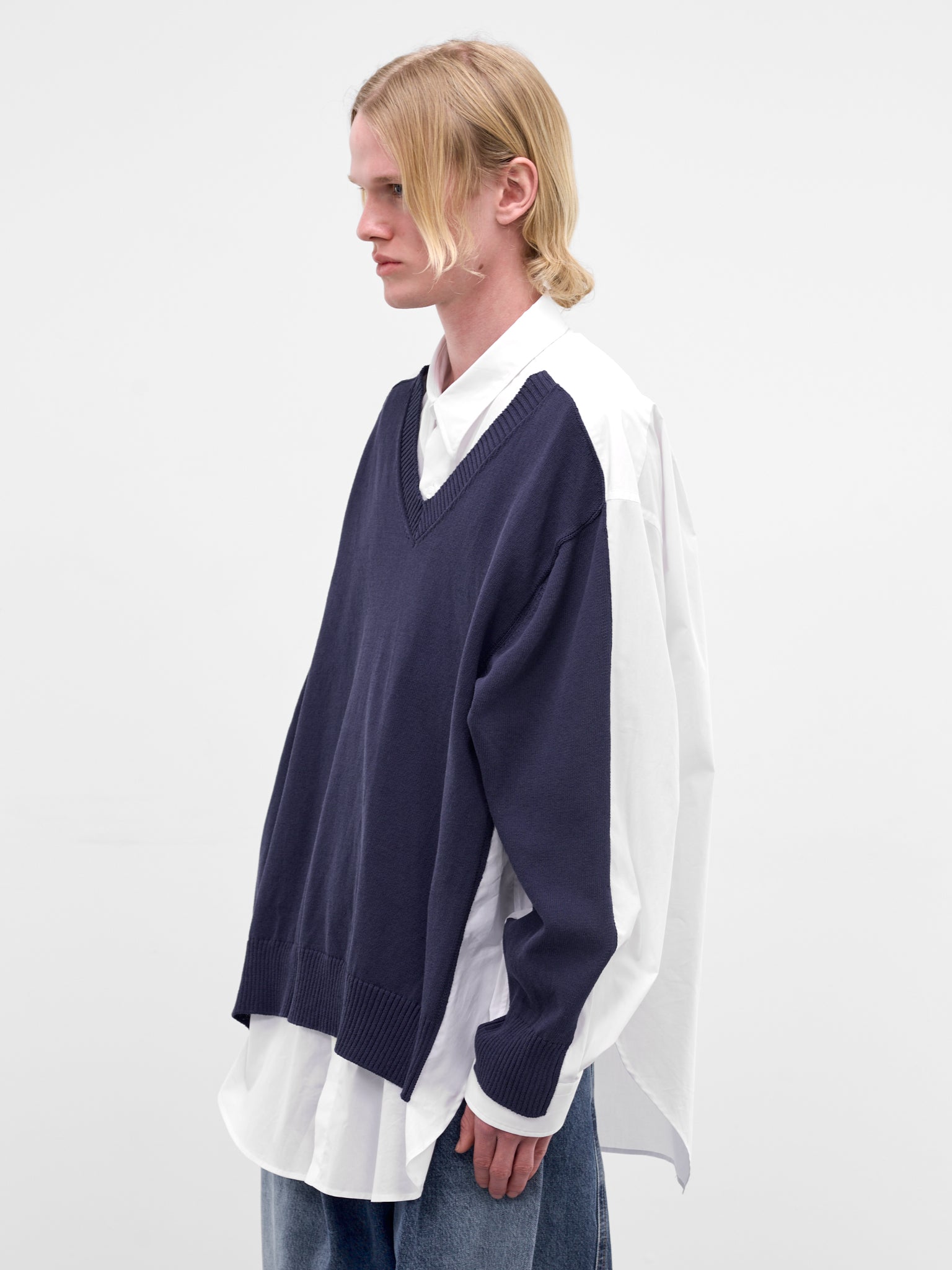 Trompe L'oeil Layered Sweater Shirt (HMMC60041M-HC272-WHITE)